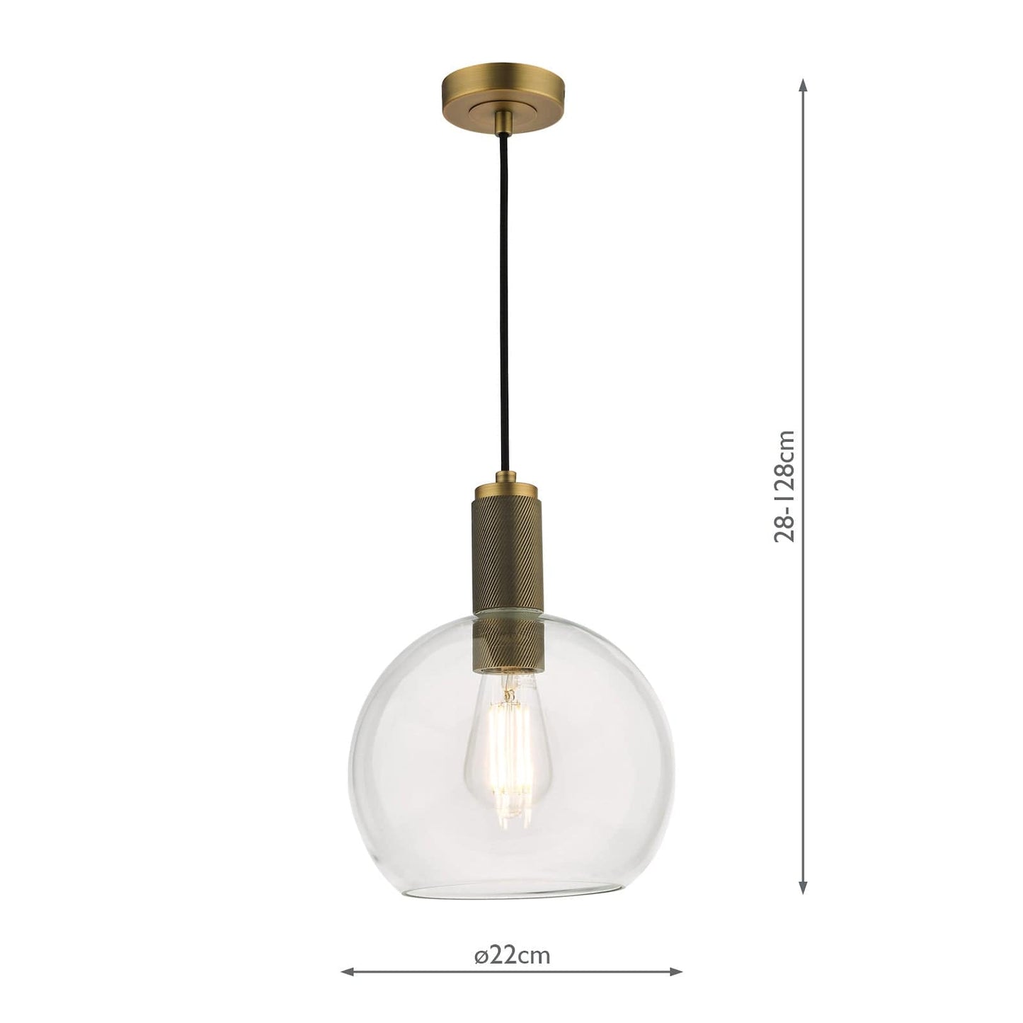 dar lighting Nikolas Pendant Natural Solid Brass Round Clear Glass NIK0140-E03