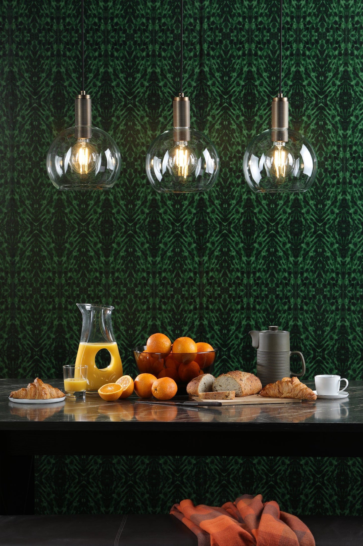 dar lighting Nikolas Pendant Natural Solid Brass Round Clear Glass NIK0140-E03