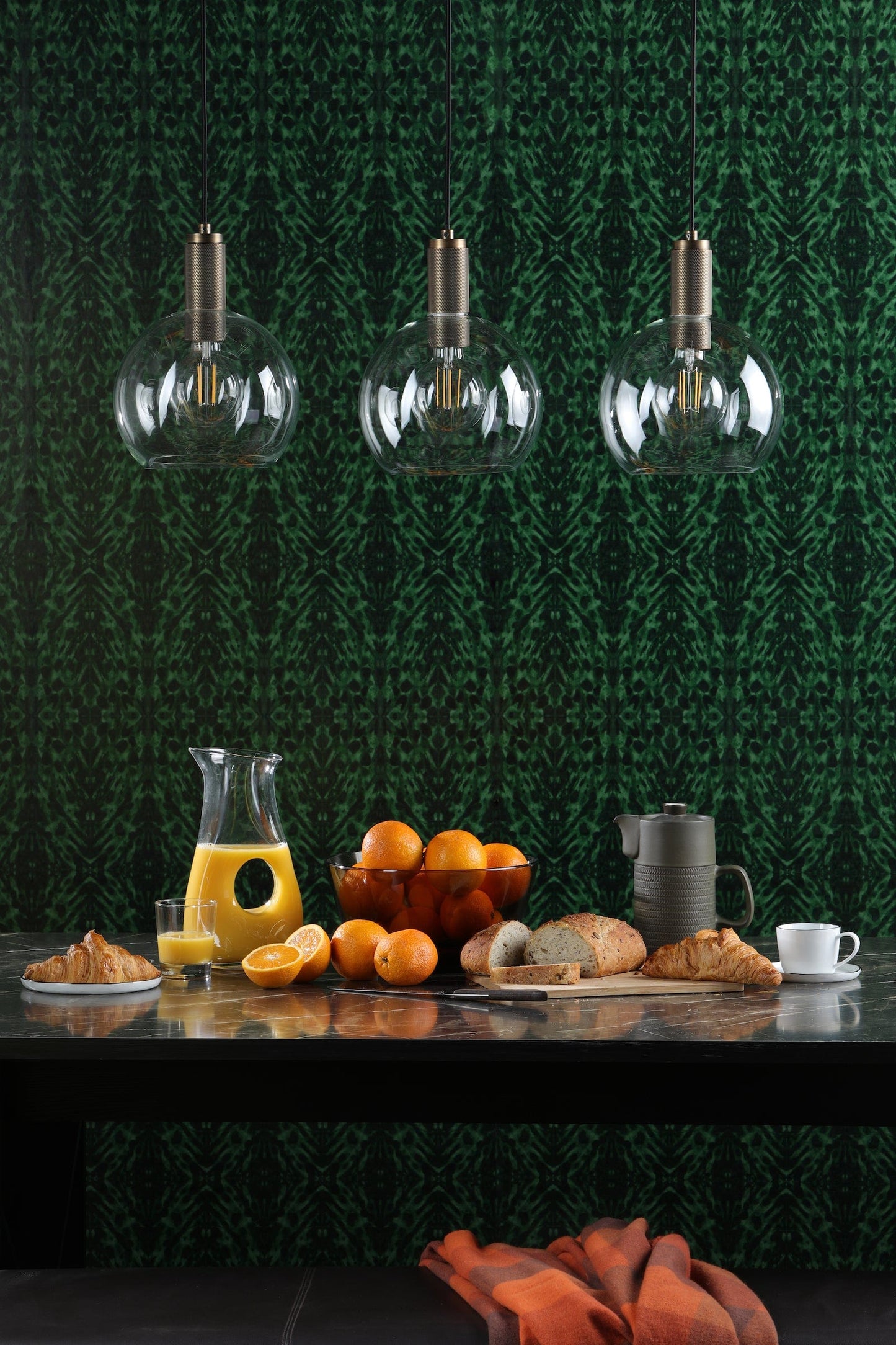 dar lighting Nikolas Pendant Natural Solid Brass Round Clear Glass NIK0140-E03