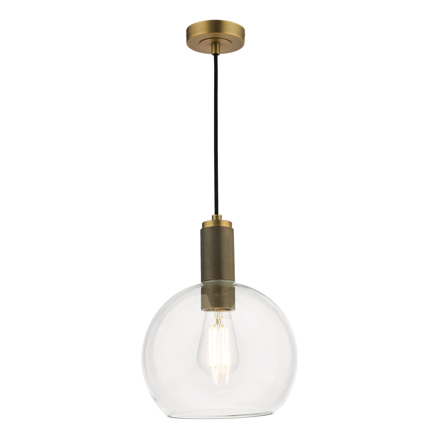 dar lighting Nikolas Pendant Natural Solid Brass Round Clear Glass NIK0140-E03