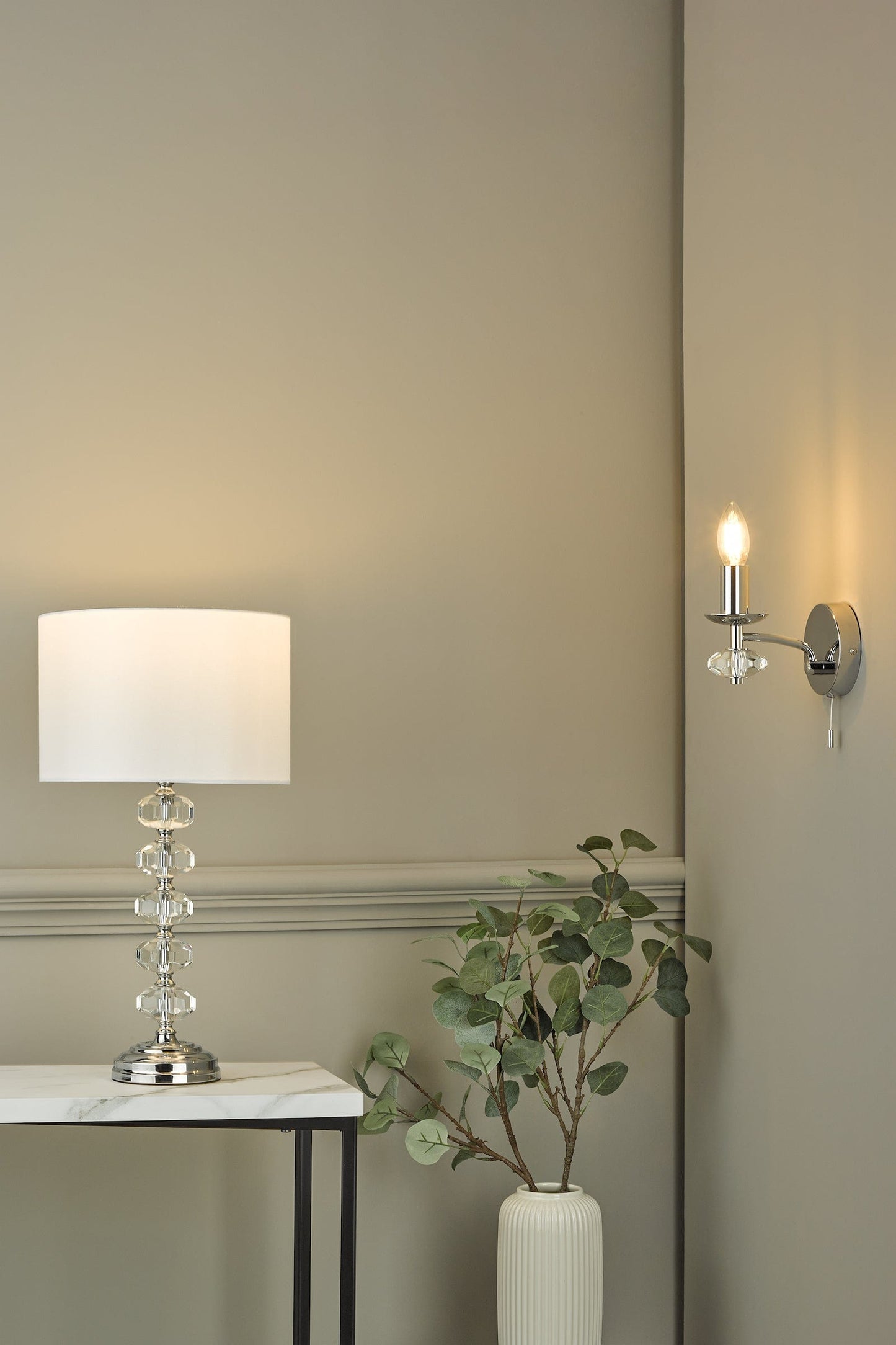dar lighting Oleana Table Lamp Polished Chrome Crystal With Shade OLE4250
