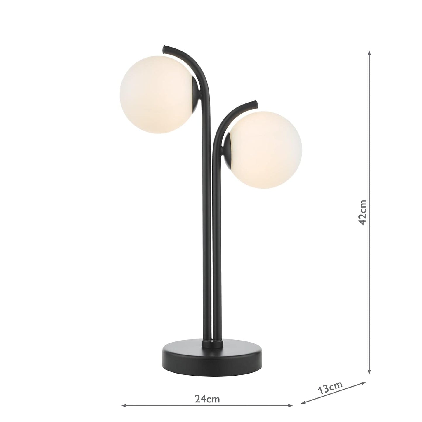 dar lighting Orlena 2 Light Table Lamp Matt Black and Opal Glass ORL4222