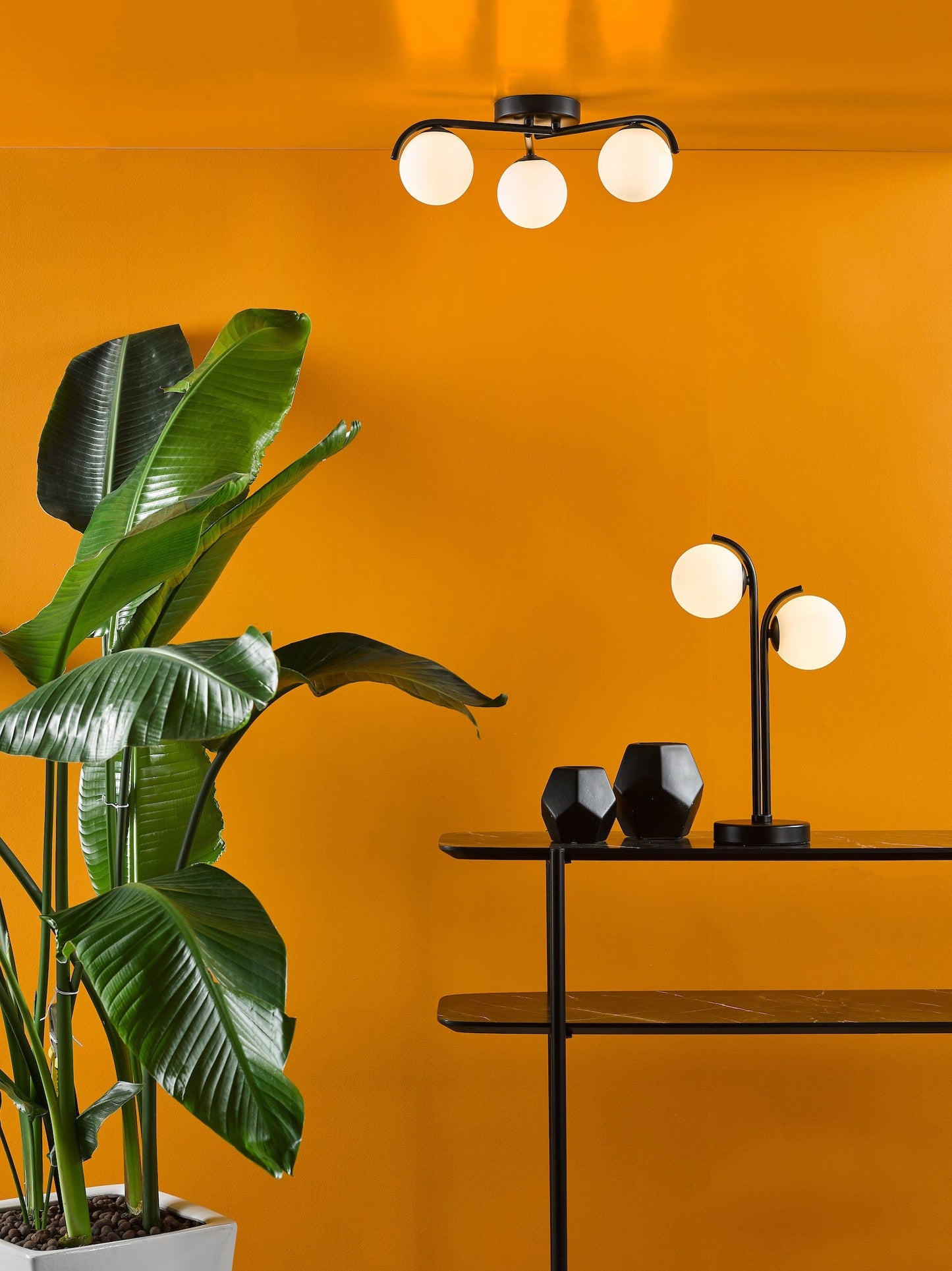 dar lighting Orlena 2 Light Table Lamp Matt Black and Opal Glass ORL4222