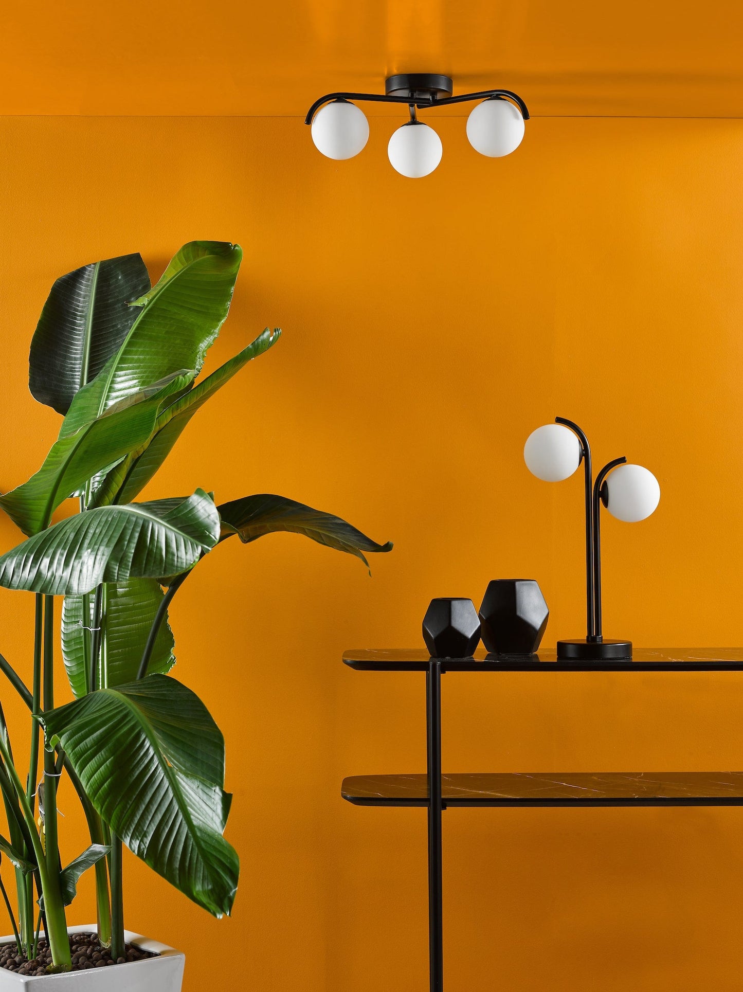 dar lighting Orlena 2 Light Table Lamp Matt Black and Opal Glass ORL4222