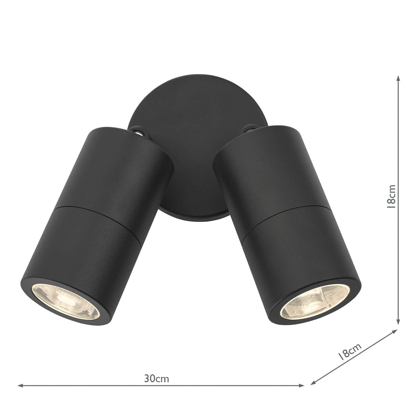 dar lighting Ortega Outdoor 2 Light Wall Spotlight Matt Black IP65 ORT0922