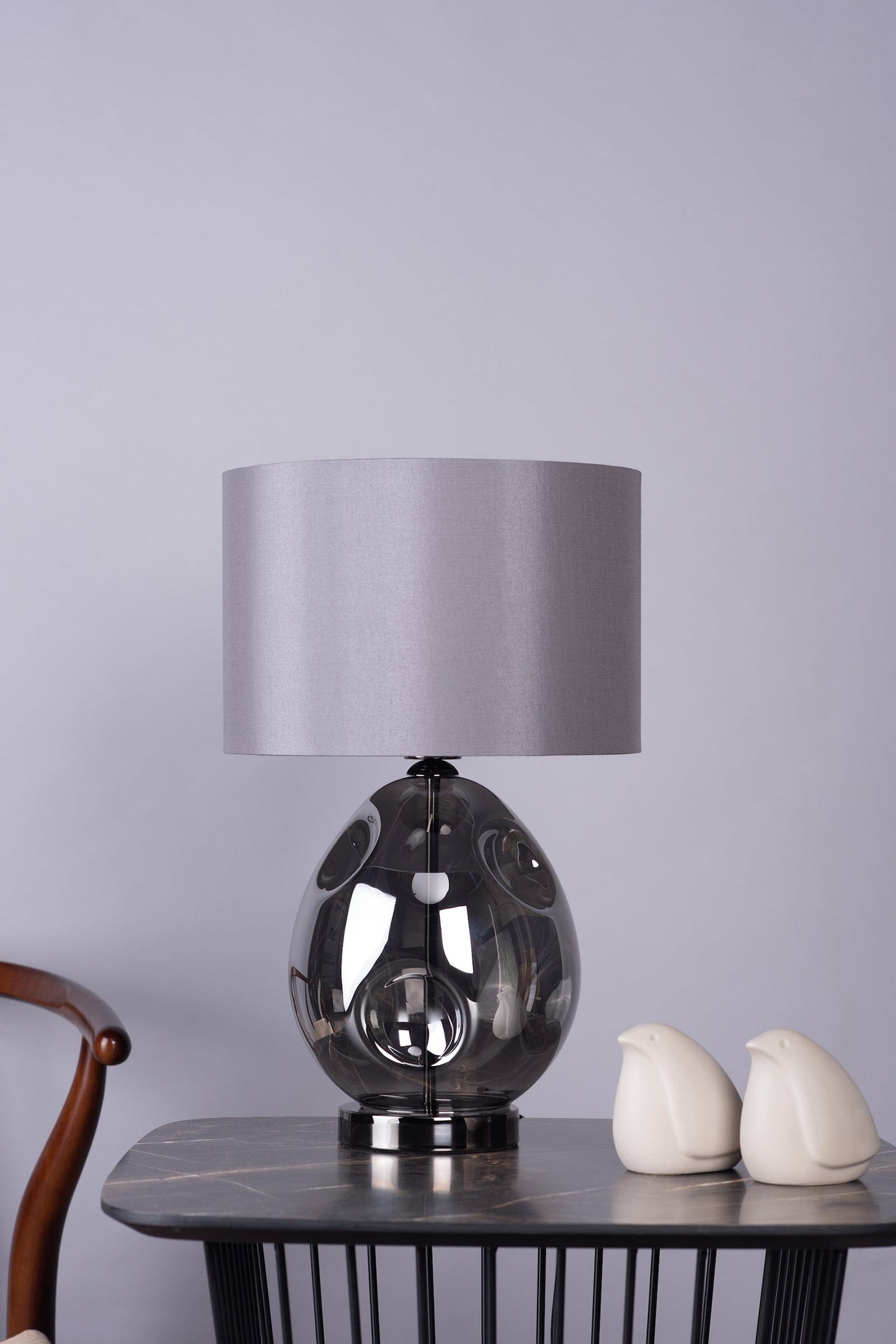 dar lighting Quinn Table Lamp Smoked Glass With Shade QUI4210