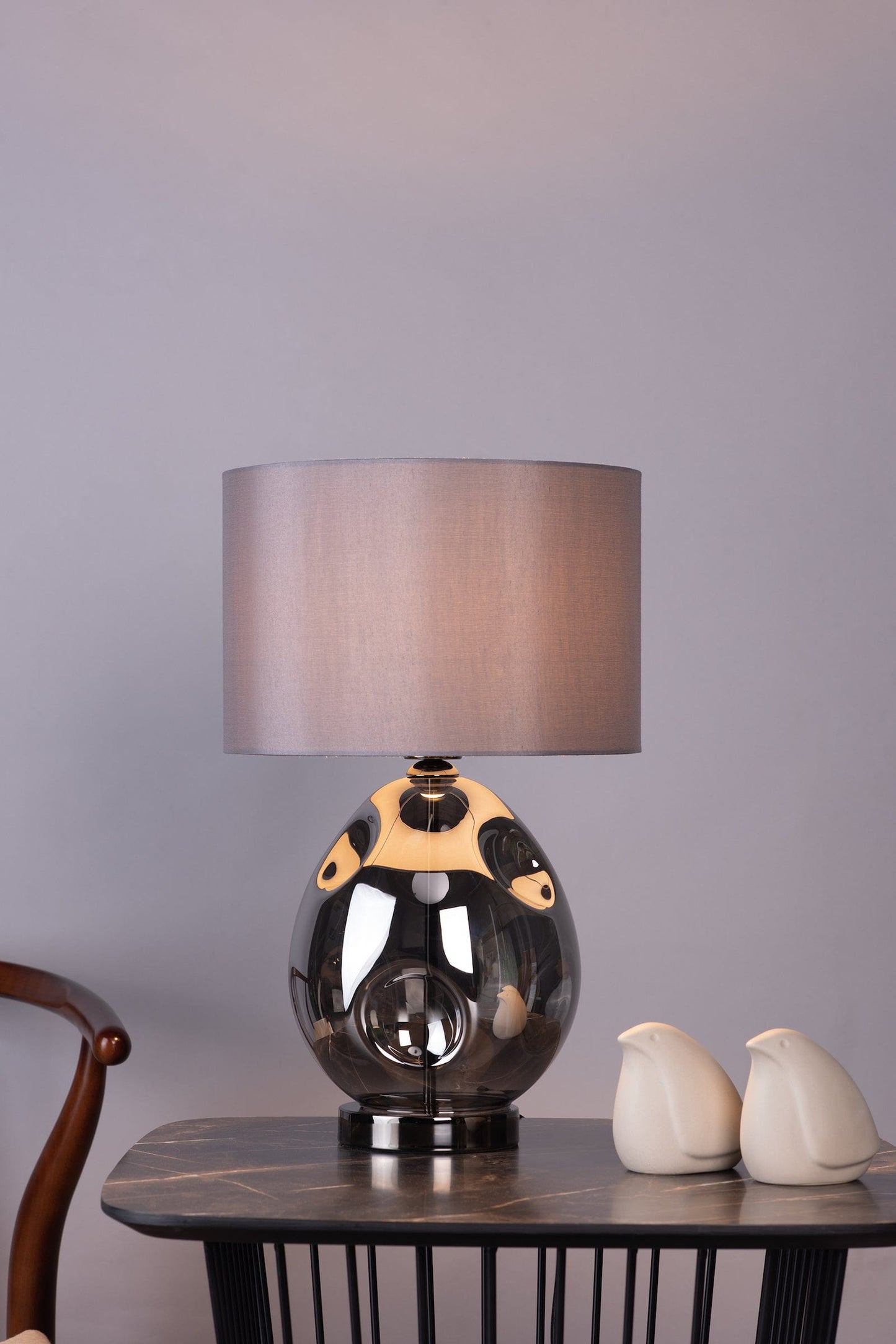 dar lighting Quinn Table Lamp Smoked Glass With Shade QUI4210