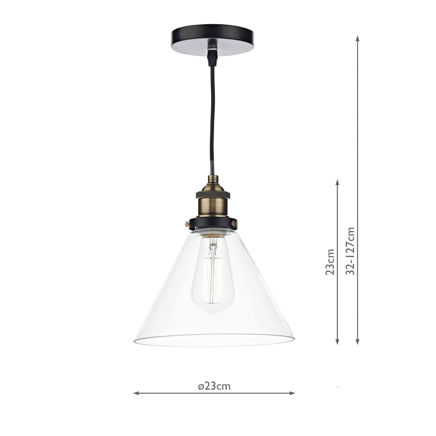 dar lighting Ray 1 Light Pendant Antique Brass Clear RAY0175