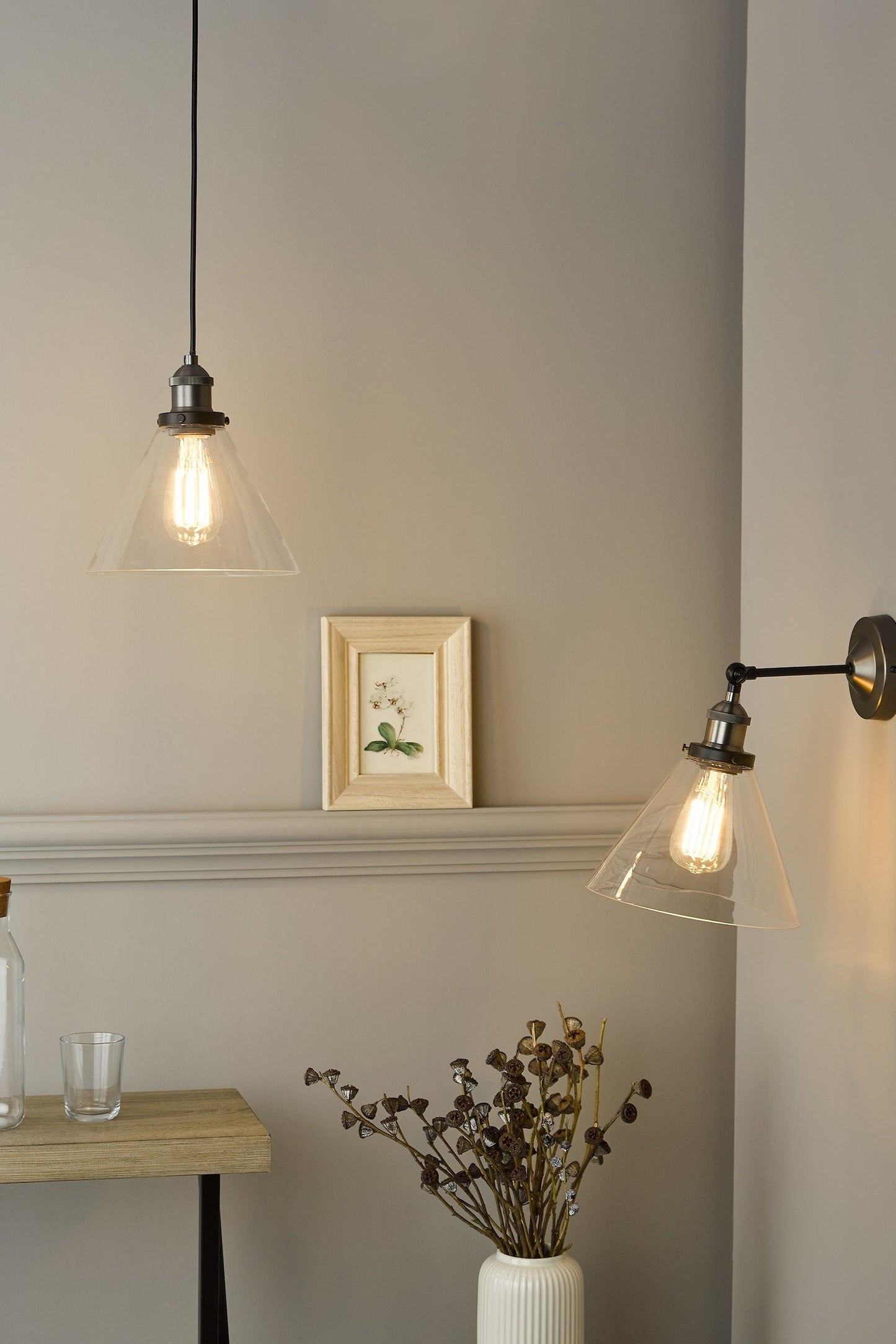dar lighting Ray 1 Light Single Pendant Antique Nickel Clear Glass RAY0138