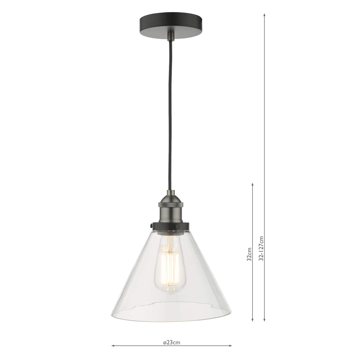 dar lighting Ray 1 Light Single Pendant Antique Nickel Clear Glass RAY0138