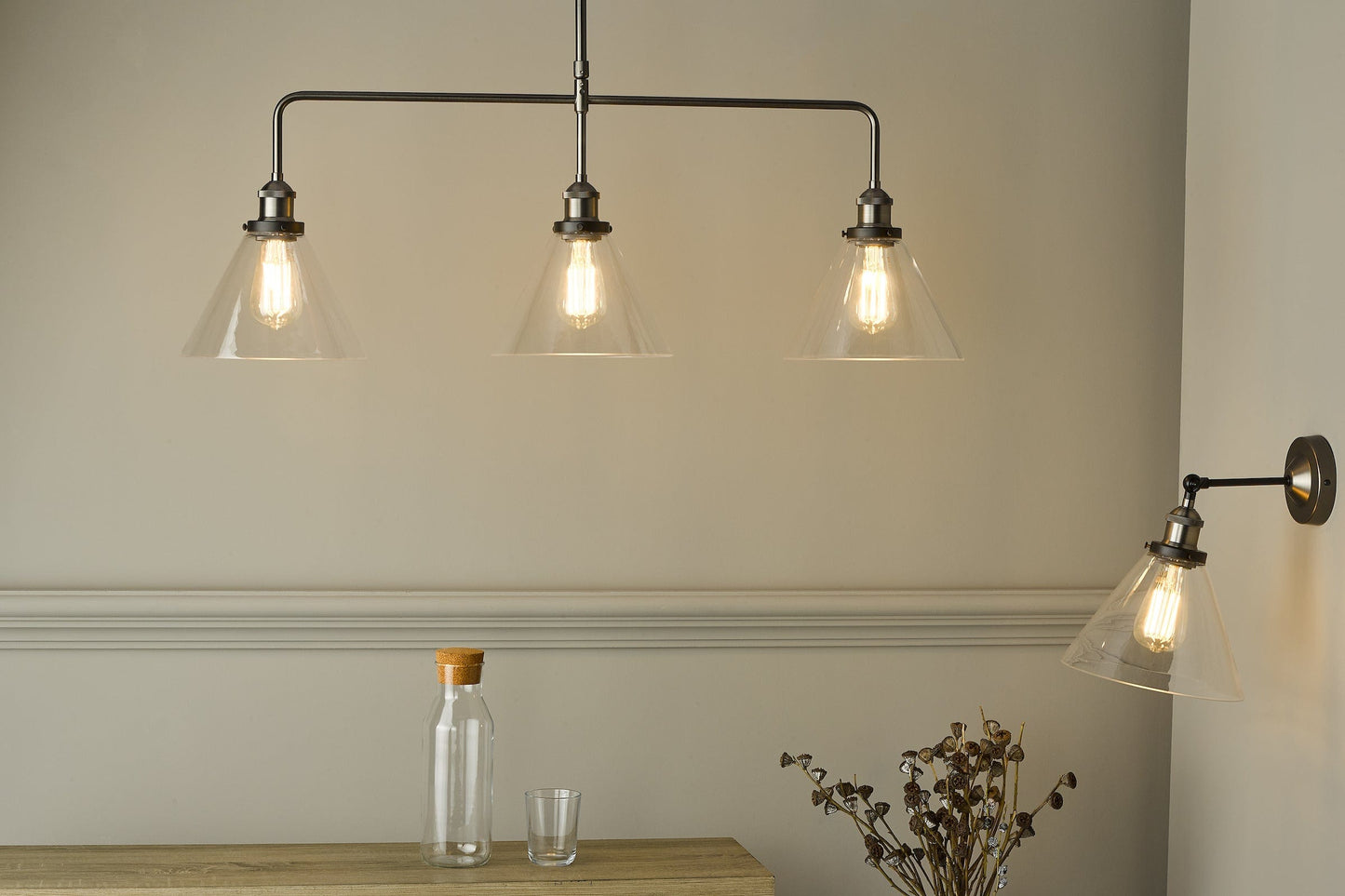 dar lighting Ray Single Wall Light Antique Nickel Clear Glass RAY0738