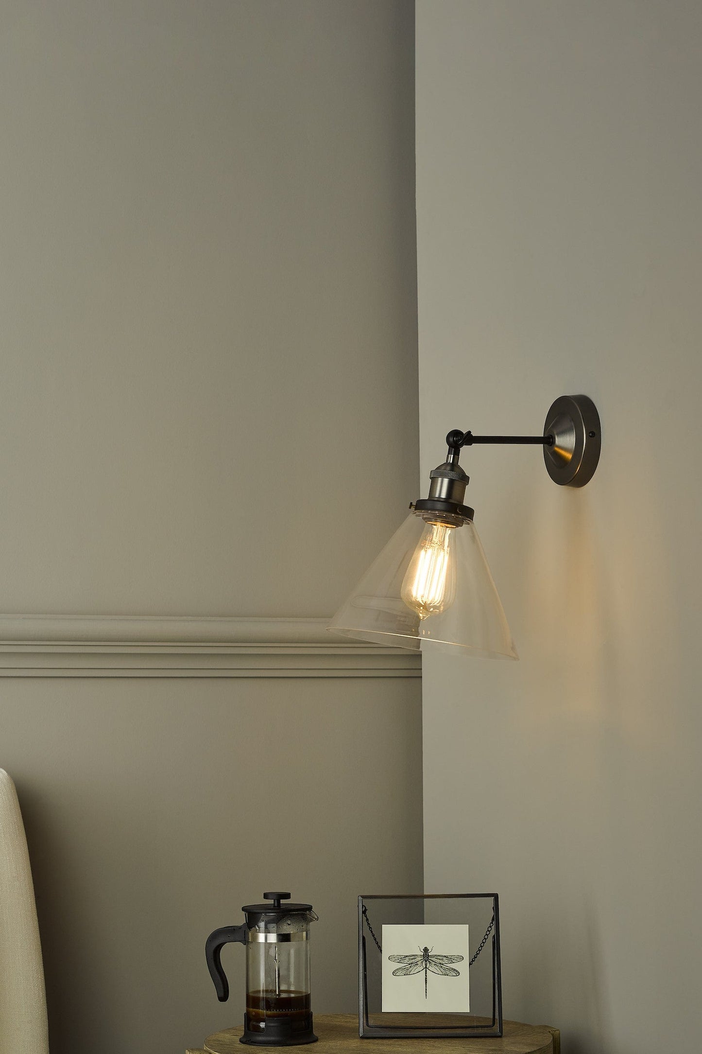dar lighting Ray Single Wall Light Antique Nickel Clear Glass RAY0738