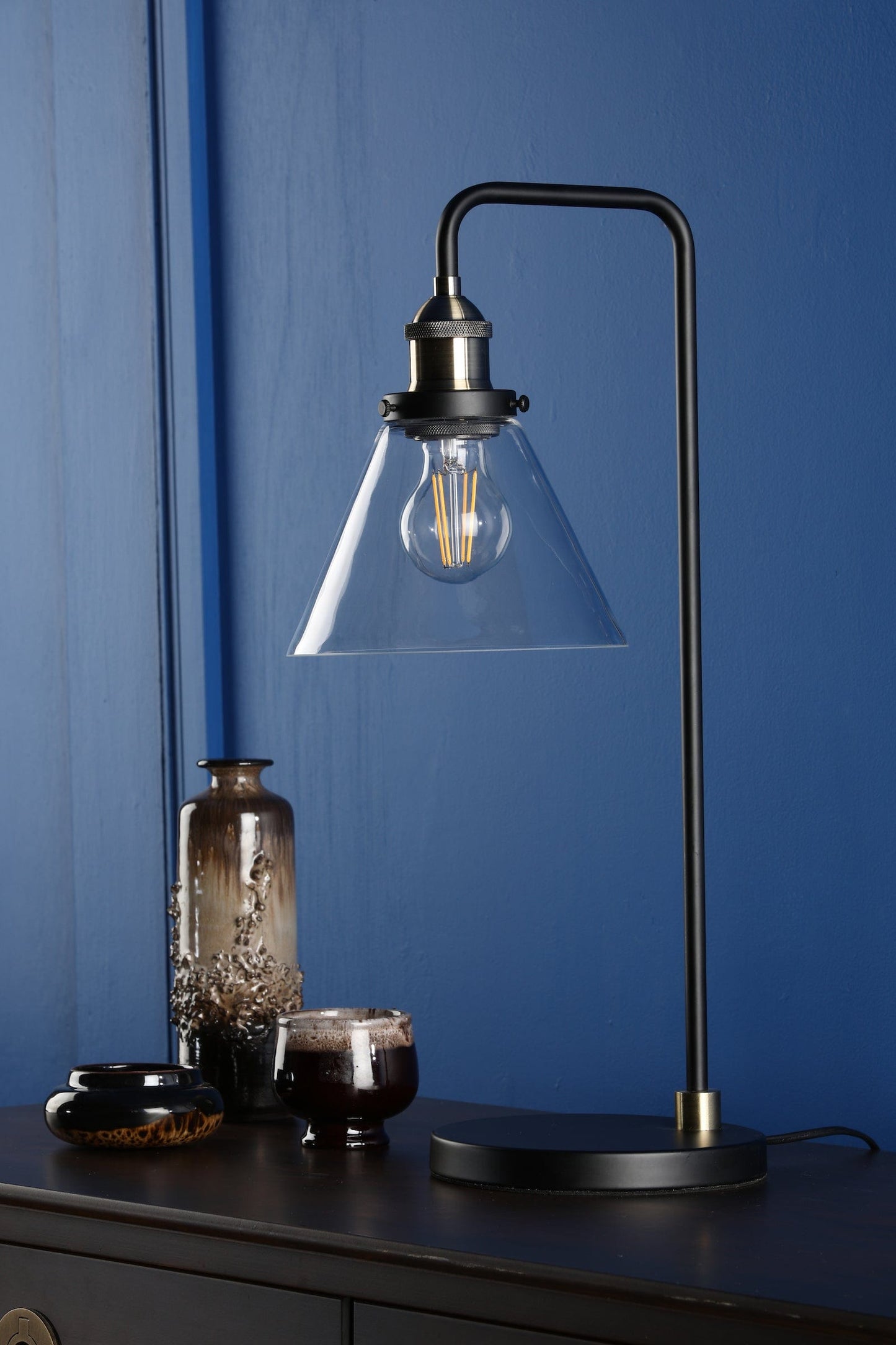 dar lighting Ray Table Lamp Antique Brass and Glass RAY4275