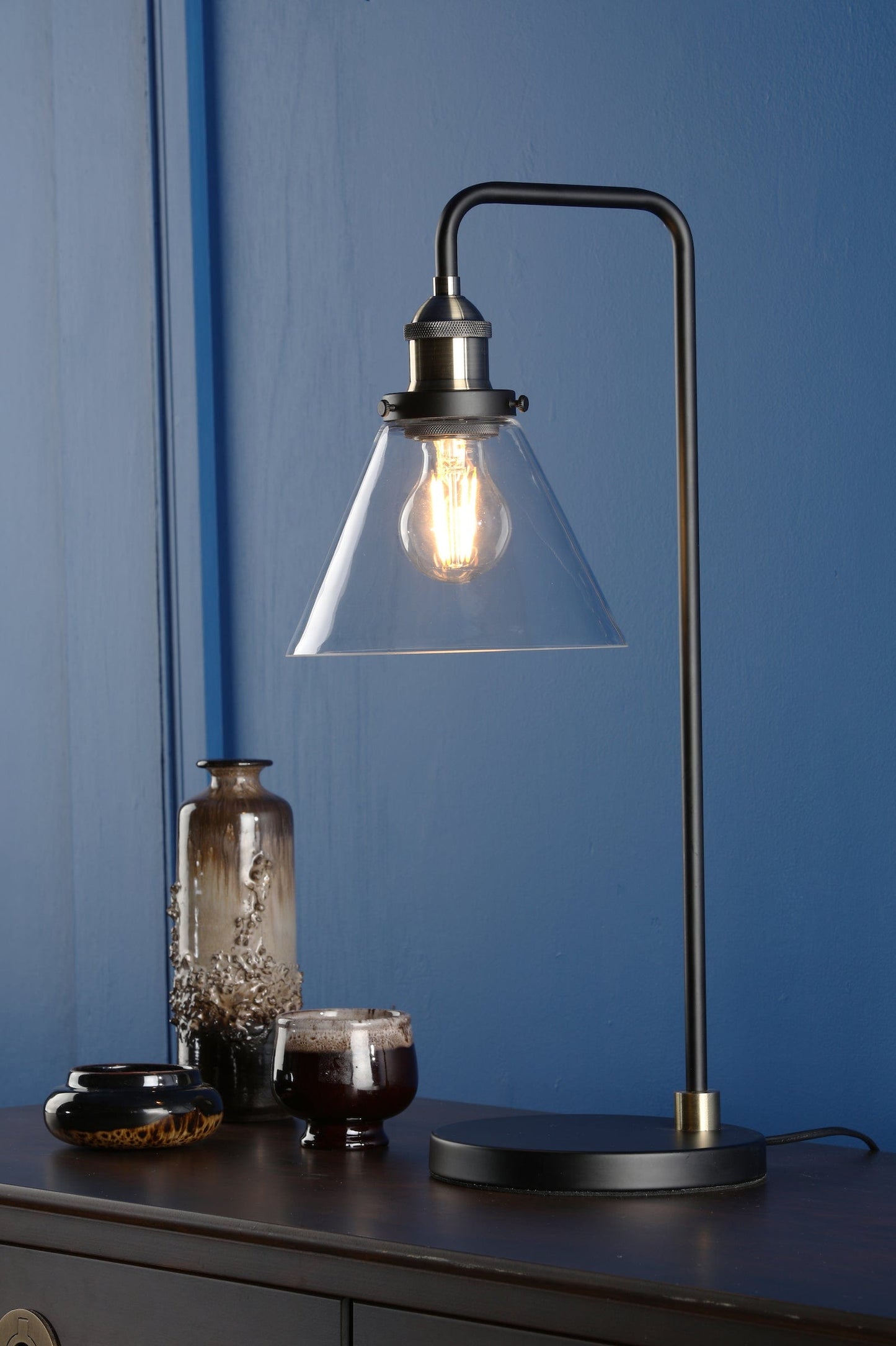 dar lighting Ray Table Lamp Antique Brass and Glass RAY4275