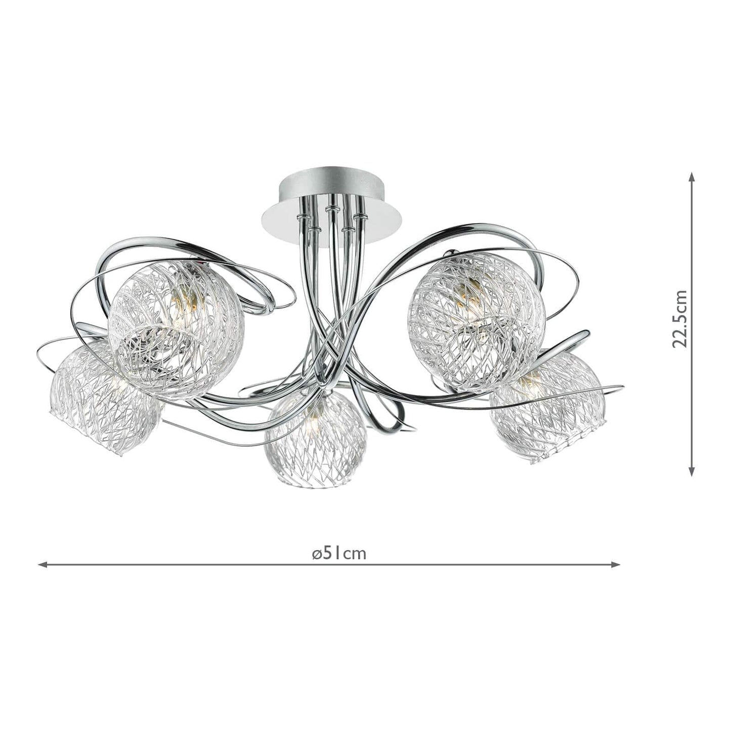 dar lighting Rehan 5 Light Semi Flush Decorative Glass Polished Chrome Frame REH0550