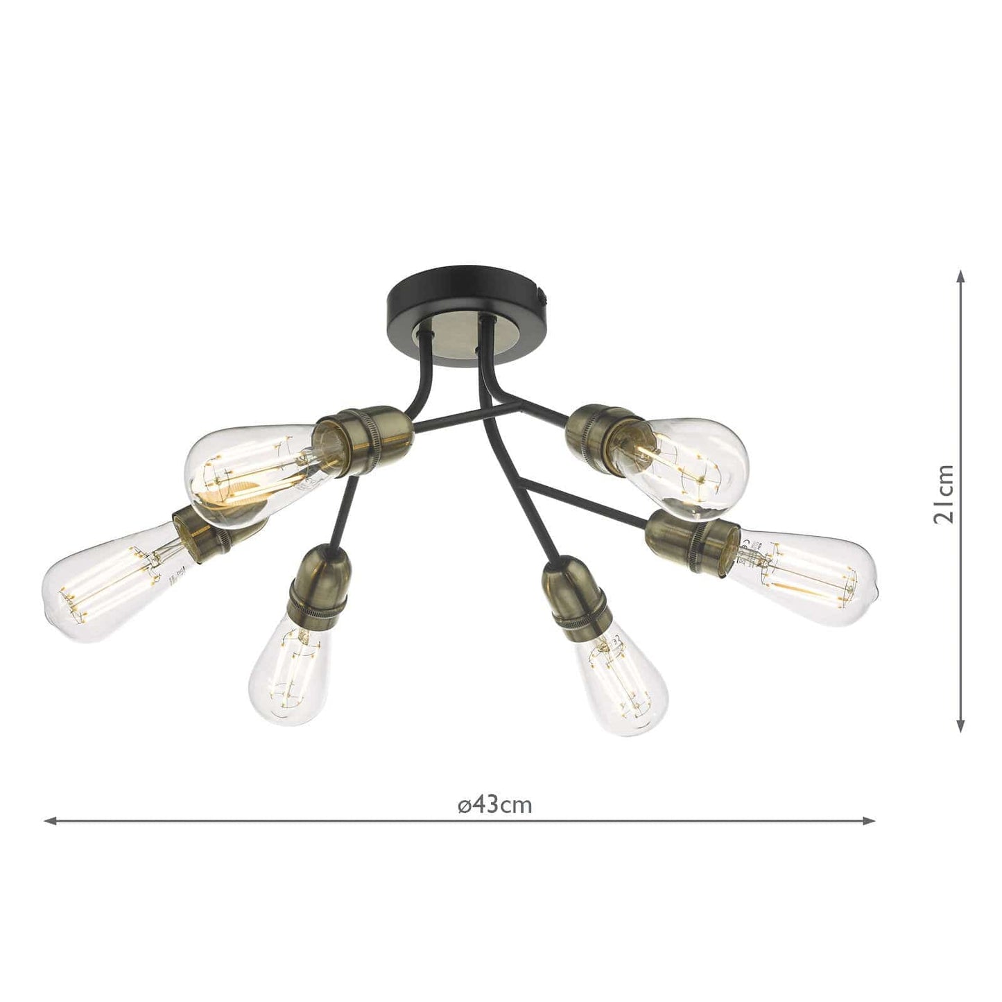 dar lighting Remy 6 Light Semi Flush Black & Antique Brass REM0654