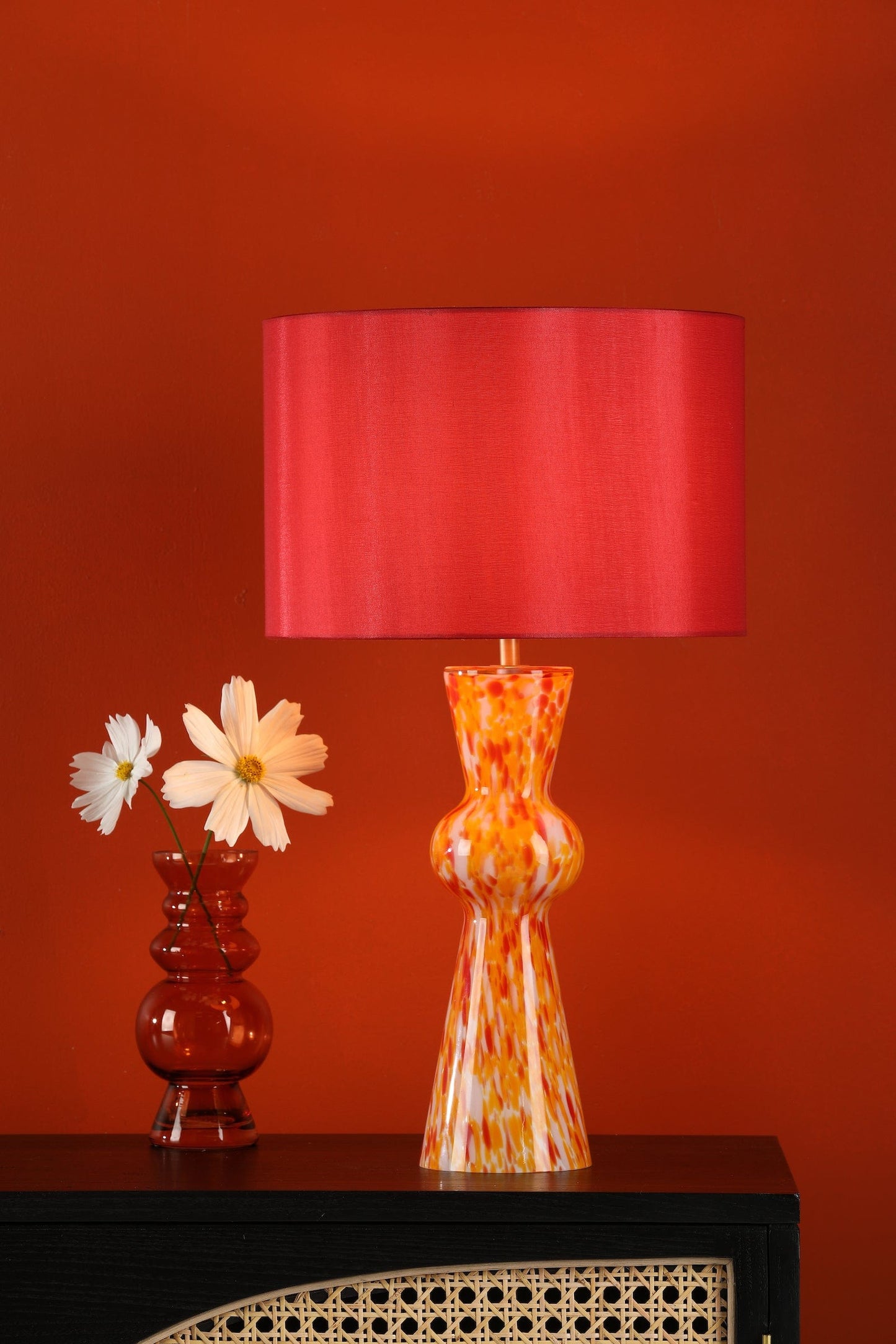 dar lighting Rheneas Table Lamp Red Glass With Shade RHE4225