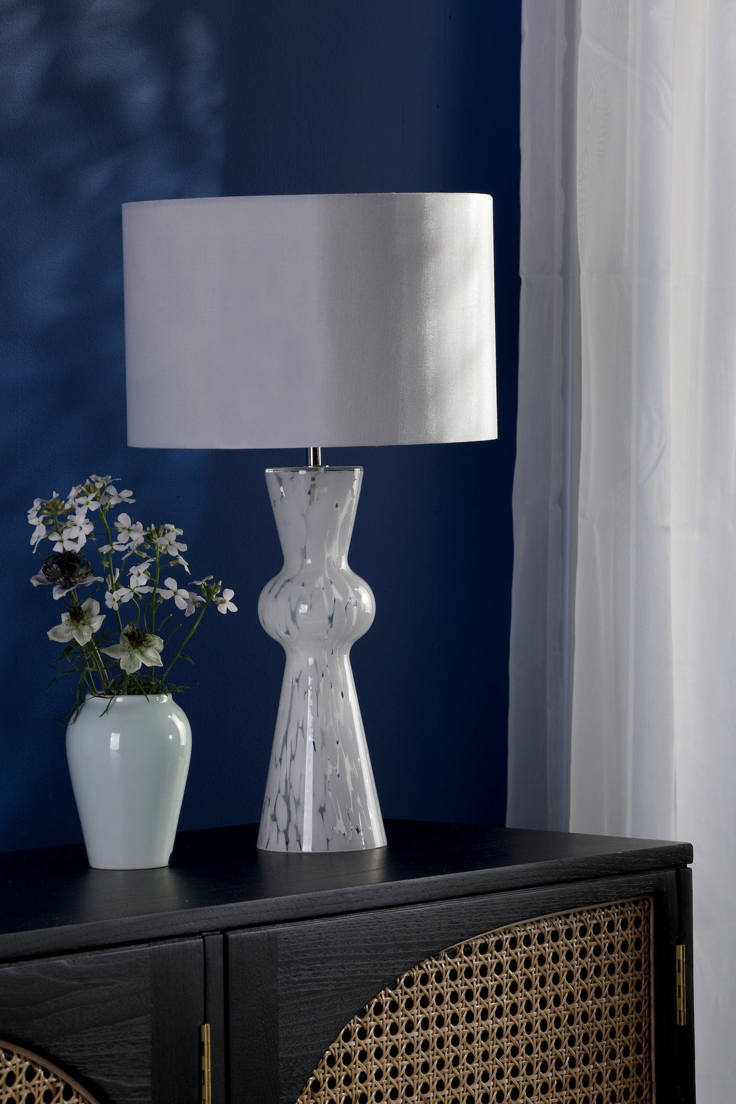 dar lighting Rheneas Table Lamp White Glass With Shade RHE422