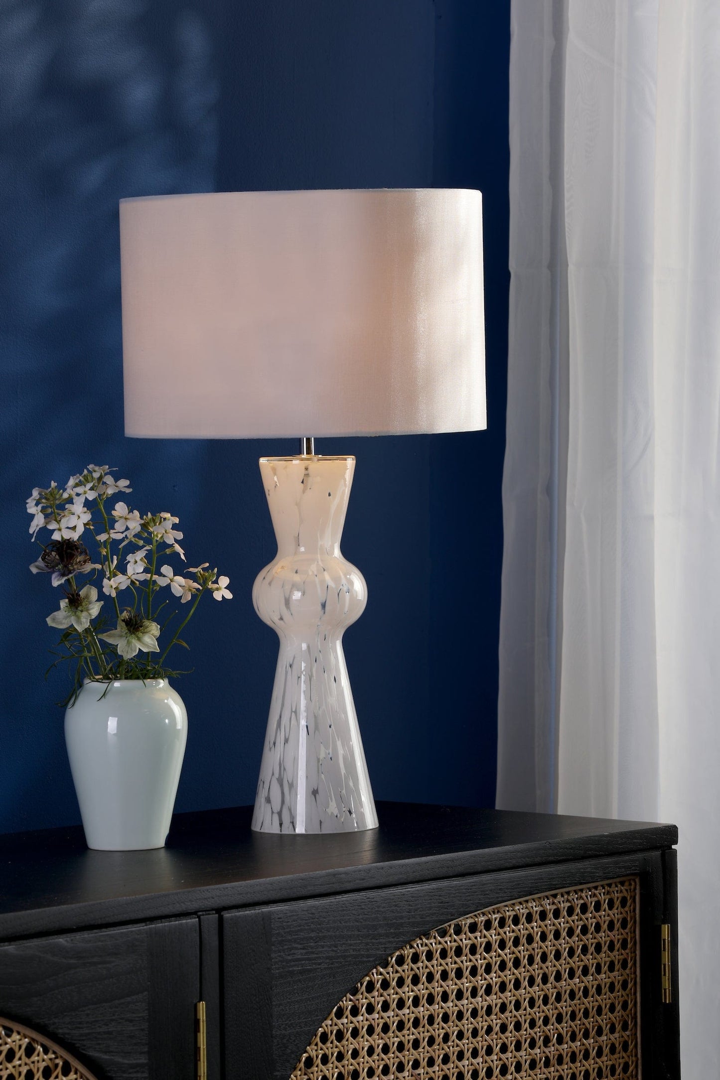 dar lighting Rheneas Table Lamp White Glass With Shade RHE422