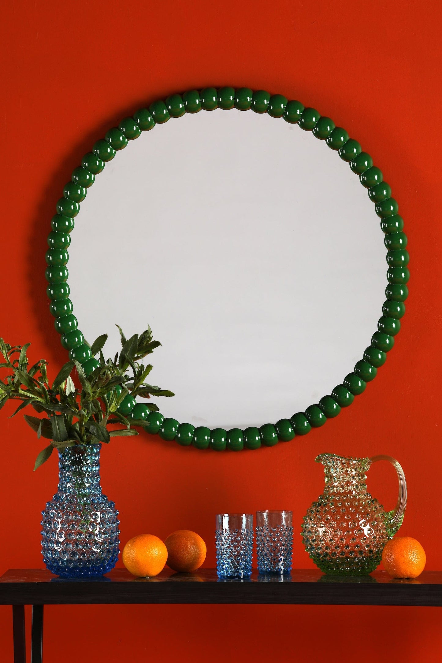 dar lighting Ruan Round Mirror Green 70cm 002RUA7024