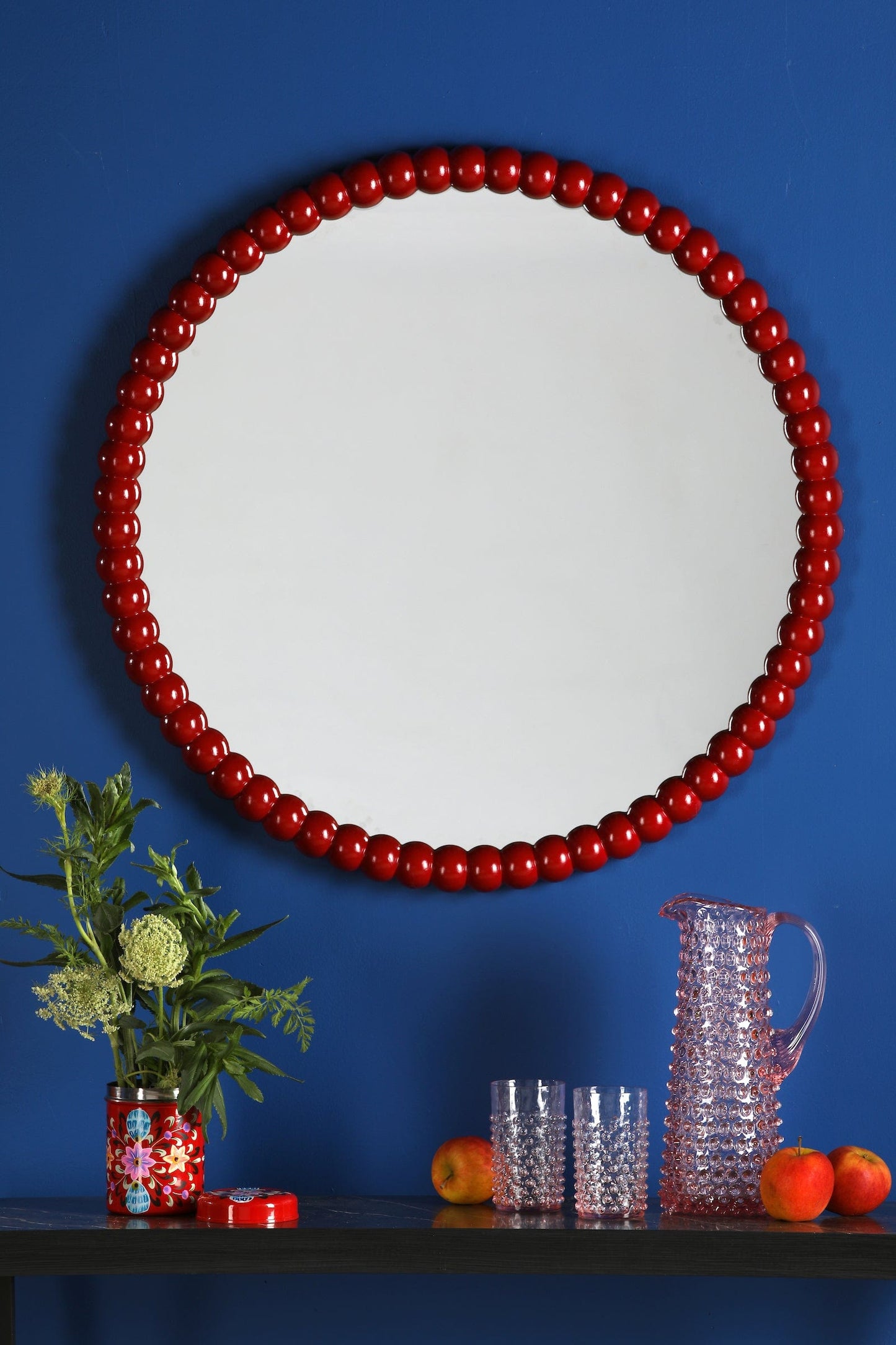 dar lighting Ruan Round Mirror Red 70cm 002RUA7025