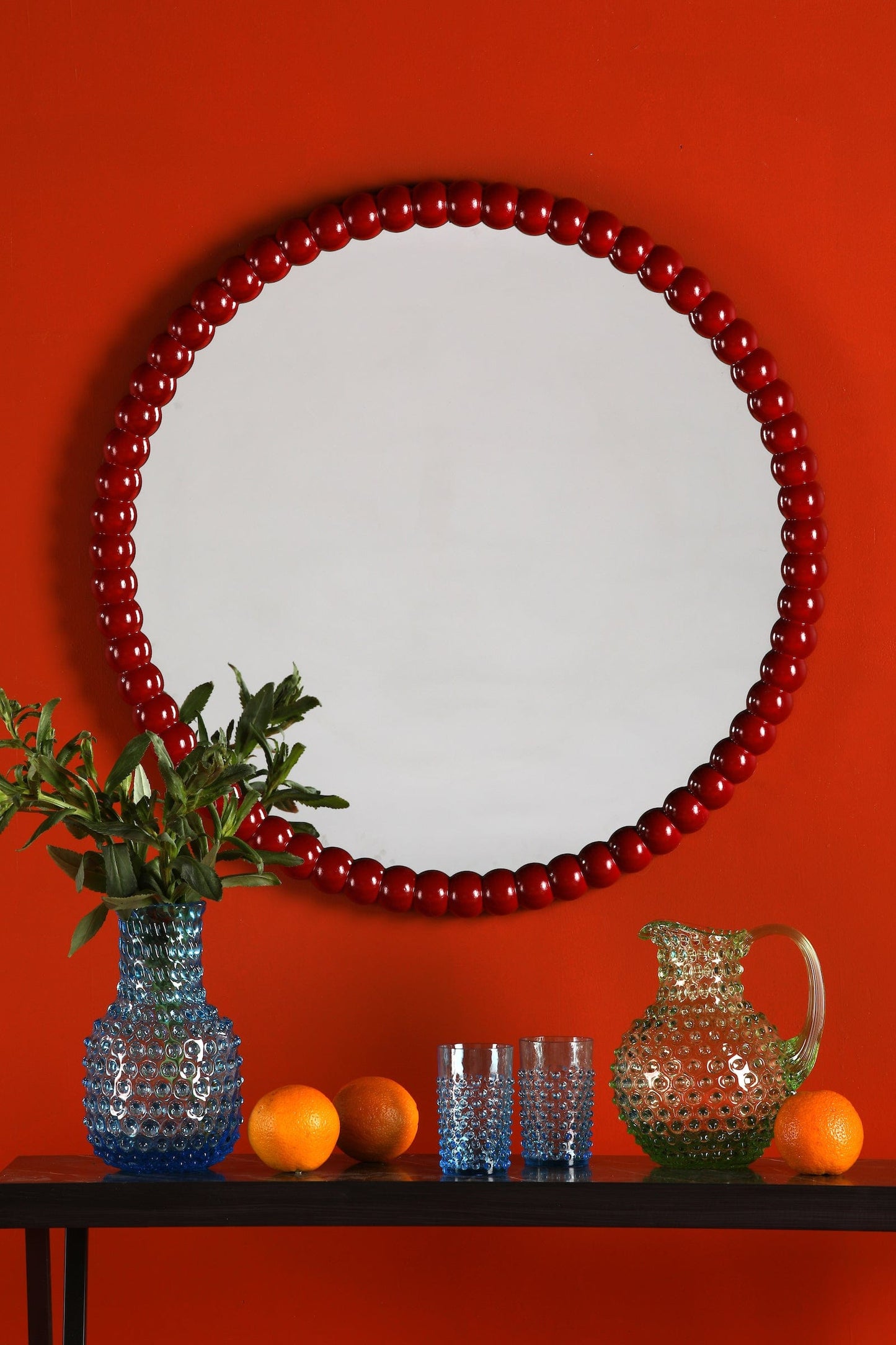 dar lighting Ruan Round Mirror Red 70cm 002RUA7025