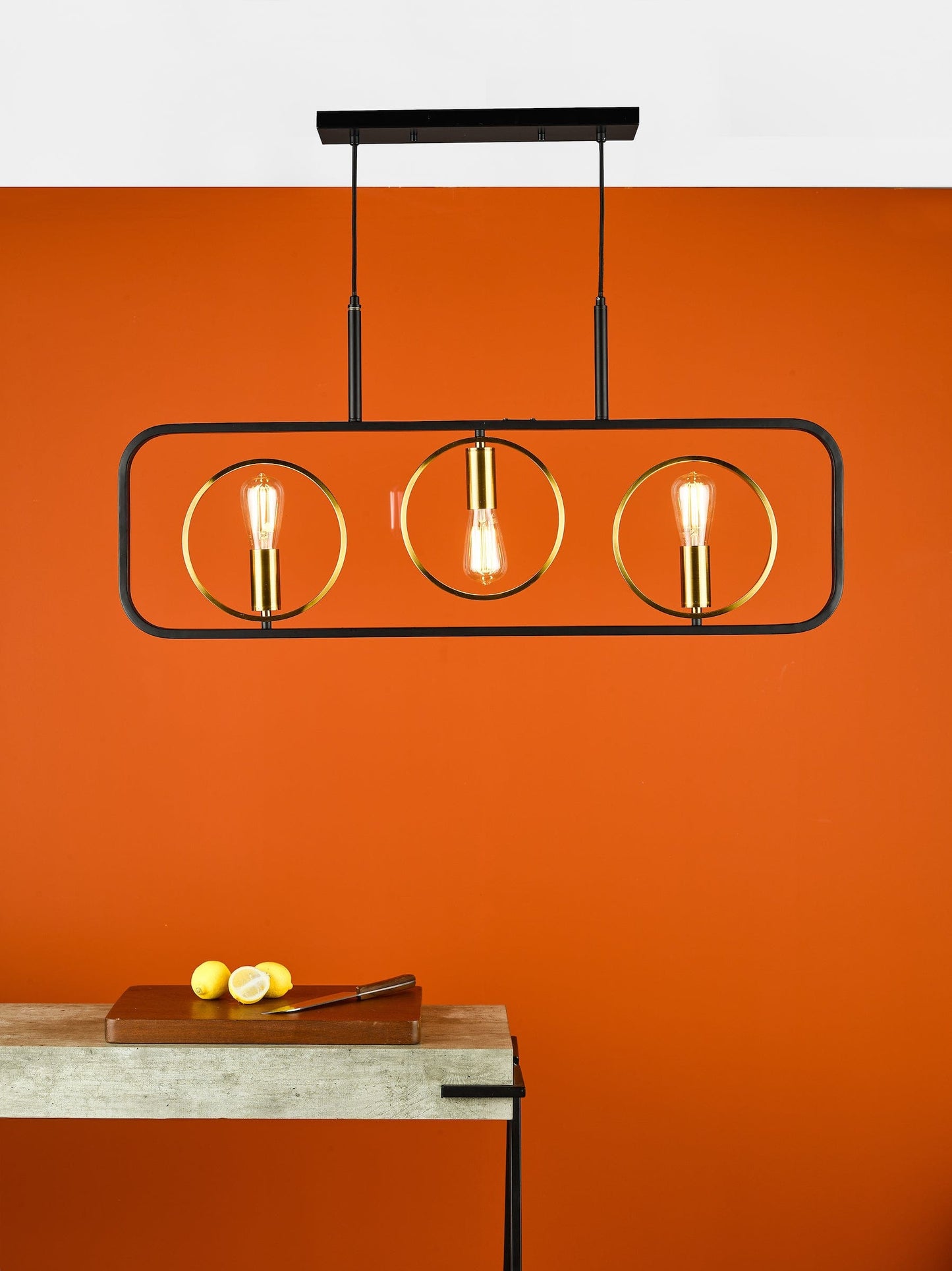 dar lighting Ryota 3 Light Bar Pendant Satin Black Antique Gold RYO0354