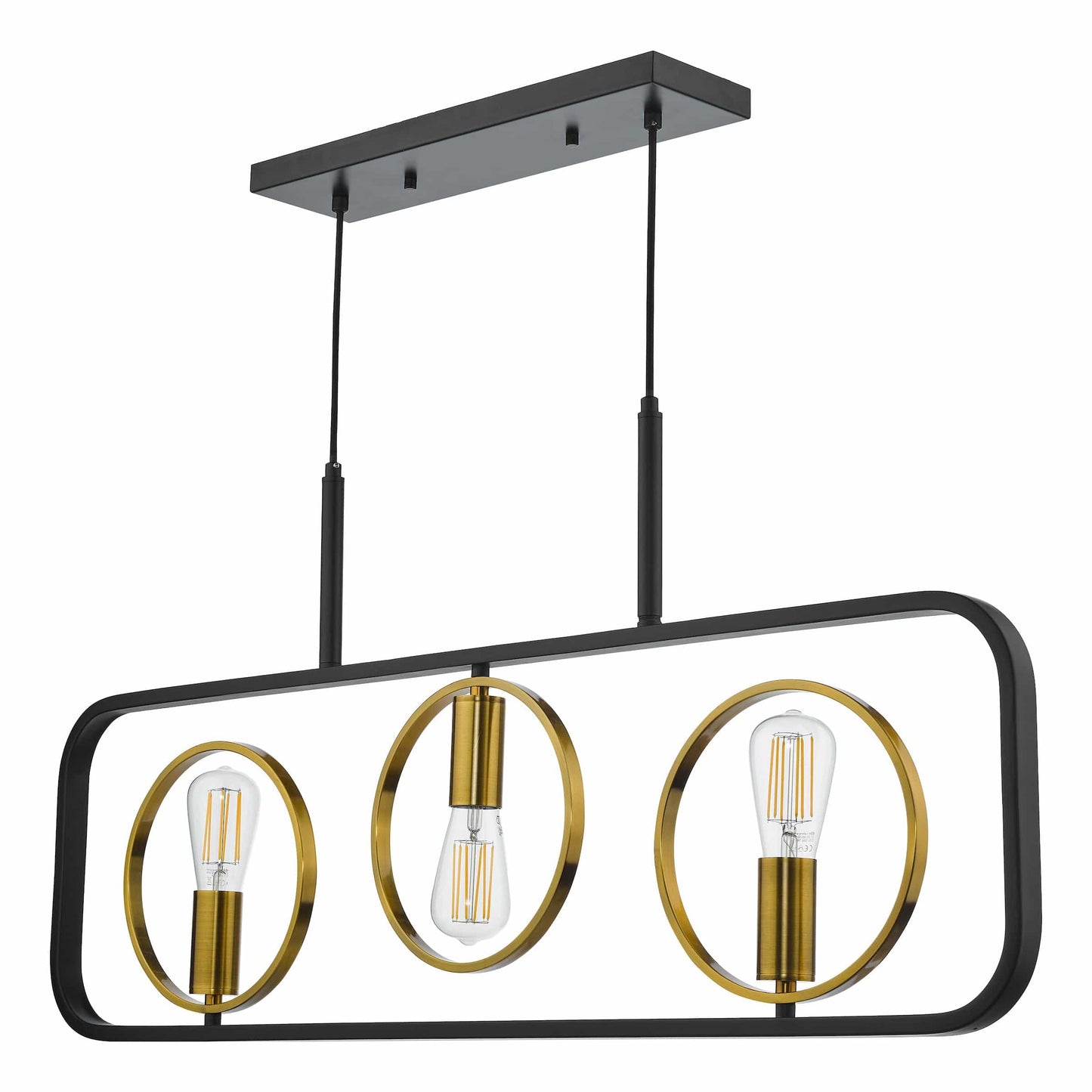 dar lighting Ryota 3 Light Bar Pendant Satin Black Antique Gold RYO0354