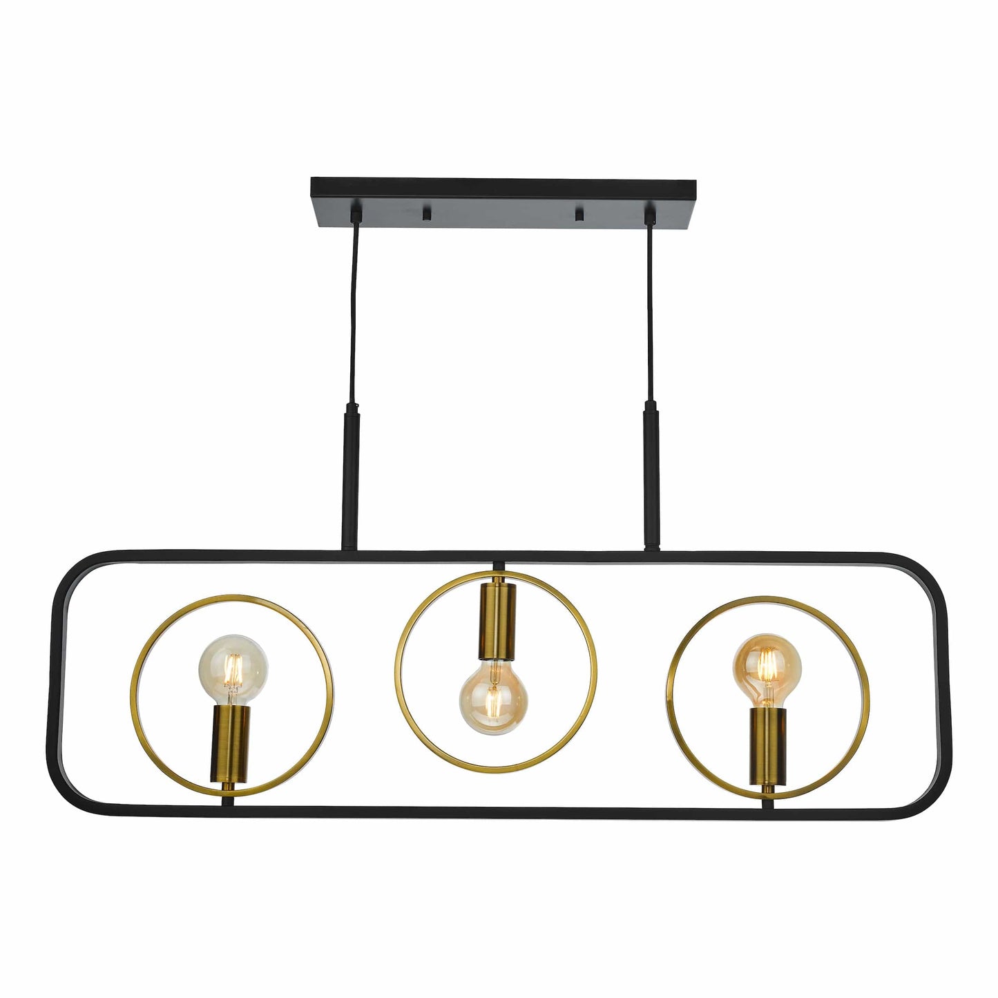dar lighting Ryota 3 Light Bar Pendant Satin Black Antique Gold RYO0354