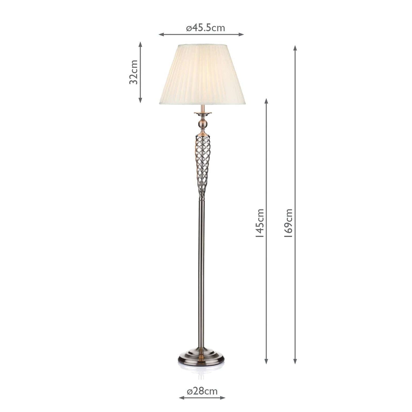 dar lighting Siam Floor Lamp Satin Chrome With Shade (Multipack) SIA4946