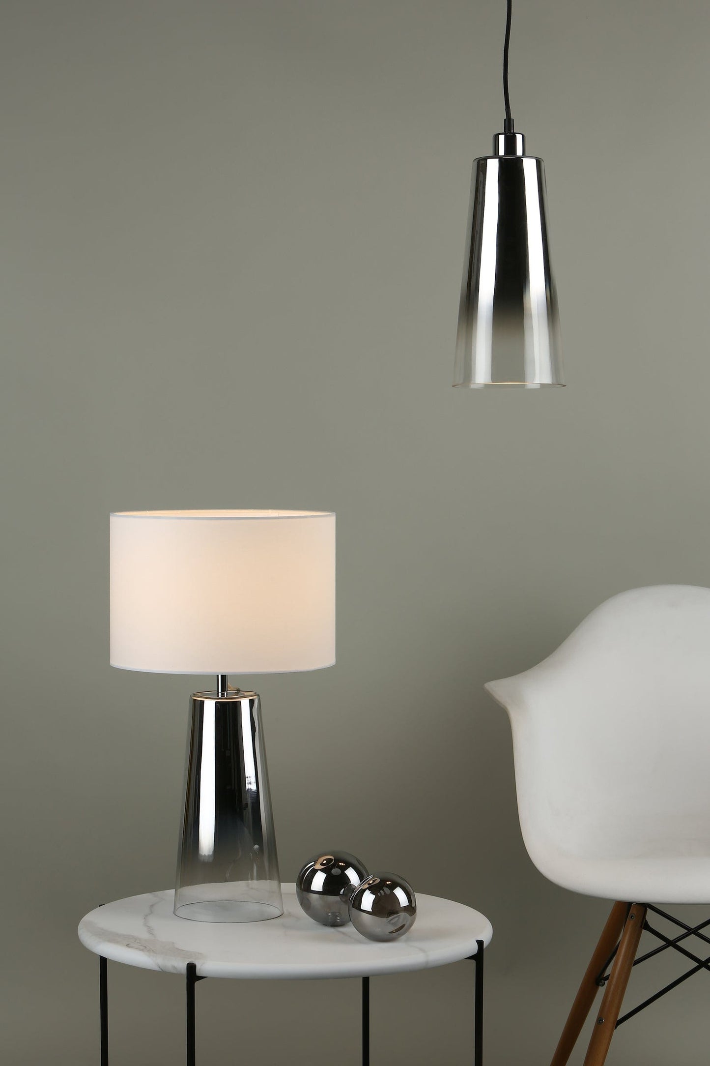 dar lighting Smokey Table Lamp Clear & Chrome Ombre Glass With Shade SMO4250