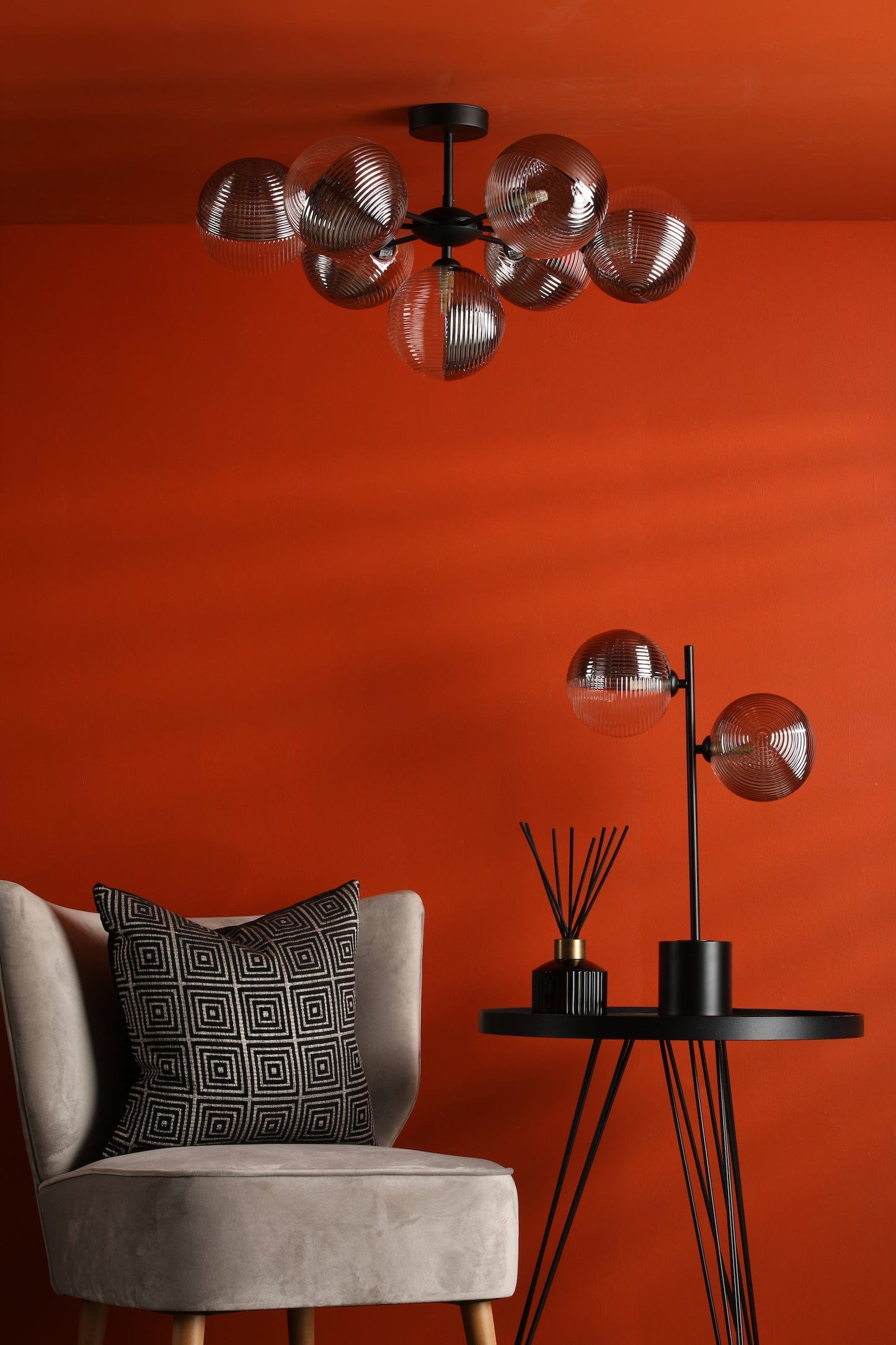 dar lighting Spiral 2 Light Table Lamp Matt Black & Smoked/Clear Ribbed Glass SPI4222-19