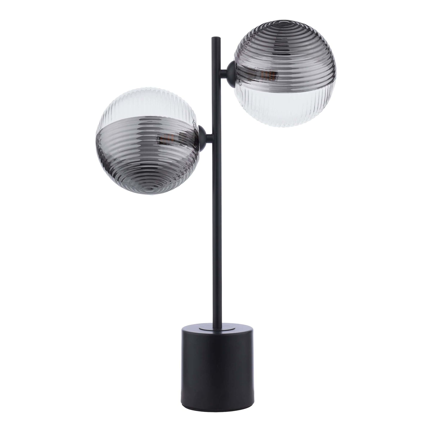 dar lighting Spiral 2 Light Table Lamp Matt Black & Smoked/Clear Ribbed Glass SPI4222-19