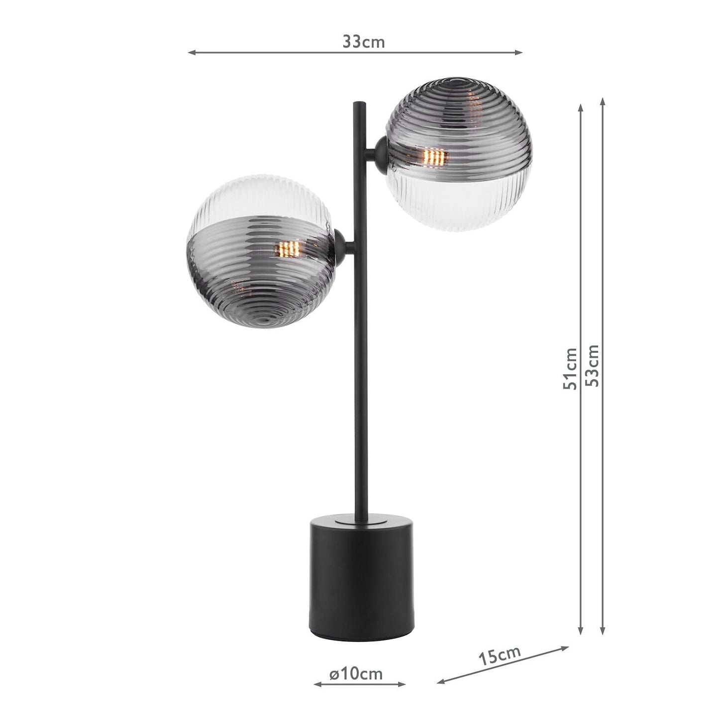 dar lighting Spiral 2 Light Table Lamp Matt Black & Smoked/Clear Ribbed Glass SPI4222-19