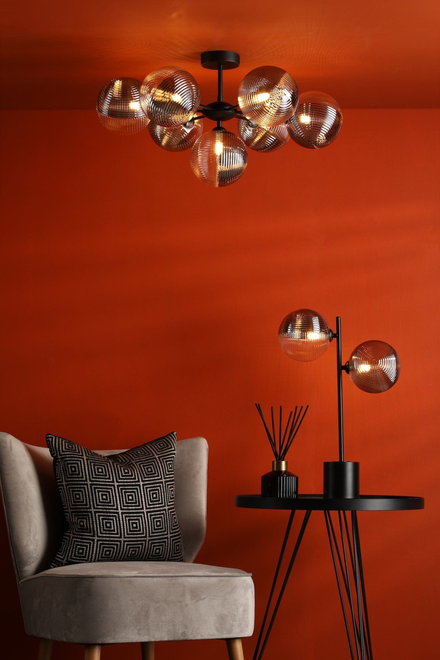 dar lighting Spiral 2 Light Table Lamp Matt Black & Smoked/Clear Ribbed Glass SPI4222-19