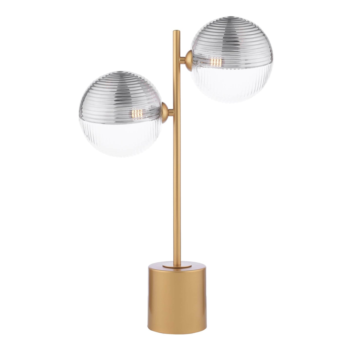 dar lighting Spiral 2 Light Table Lamp Matt Gold & Smoked/Clear Ribbed Glass SPI4235-19