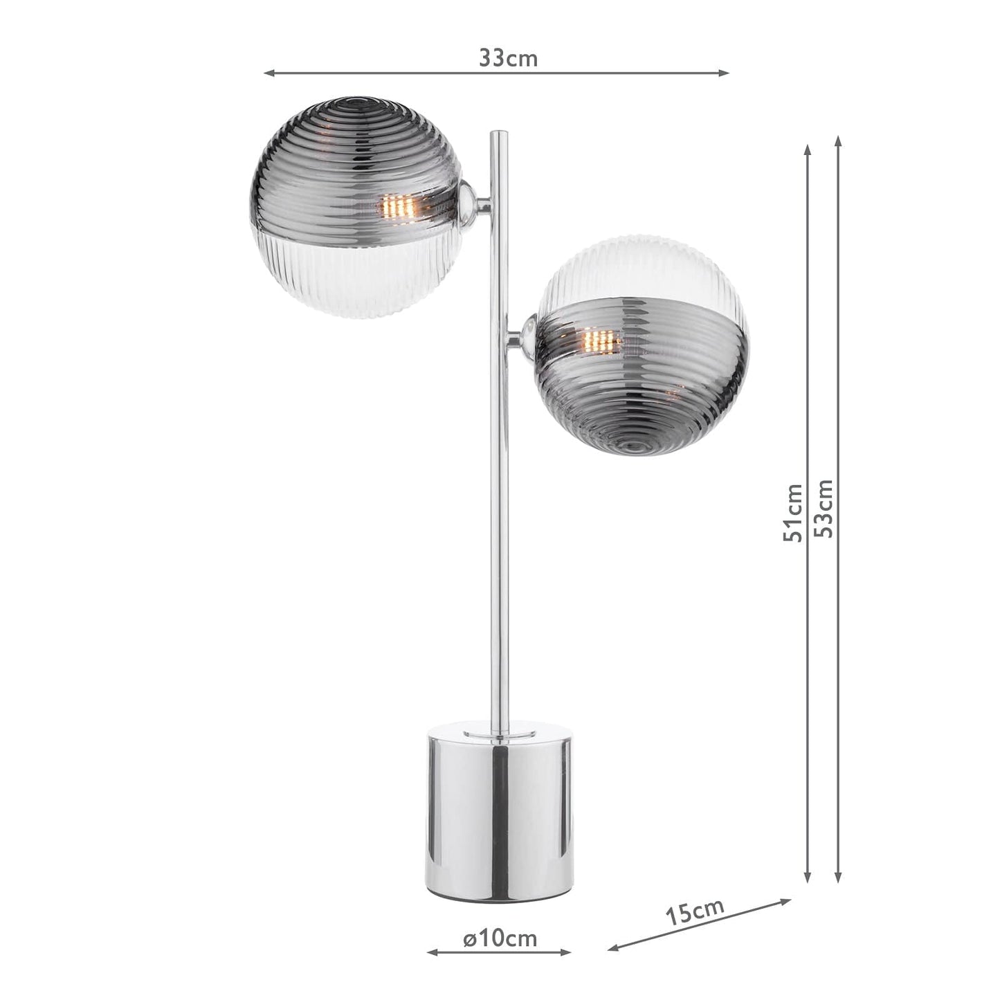 dar lighting Spiral 2 Light Table Lamp Polished Chrome & Smoked/Clear Ribbed Glass SPI4250-19