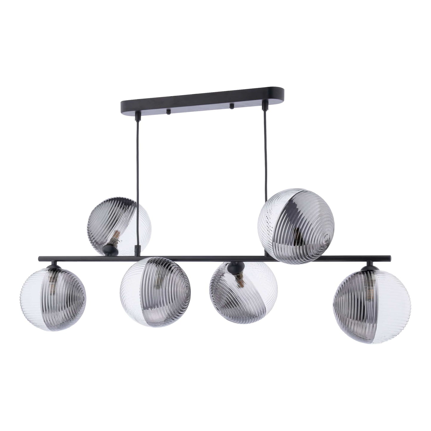 dar lighting Spiral 6 Light Bar Pendant Matt Black & Smoked/Clear Ribbed Glass SPI6422-19