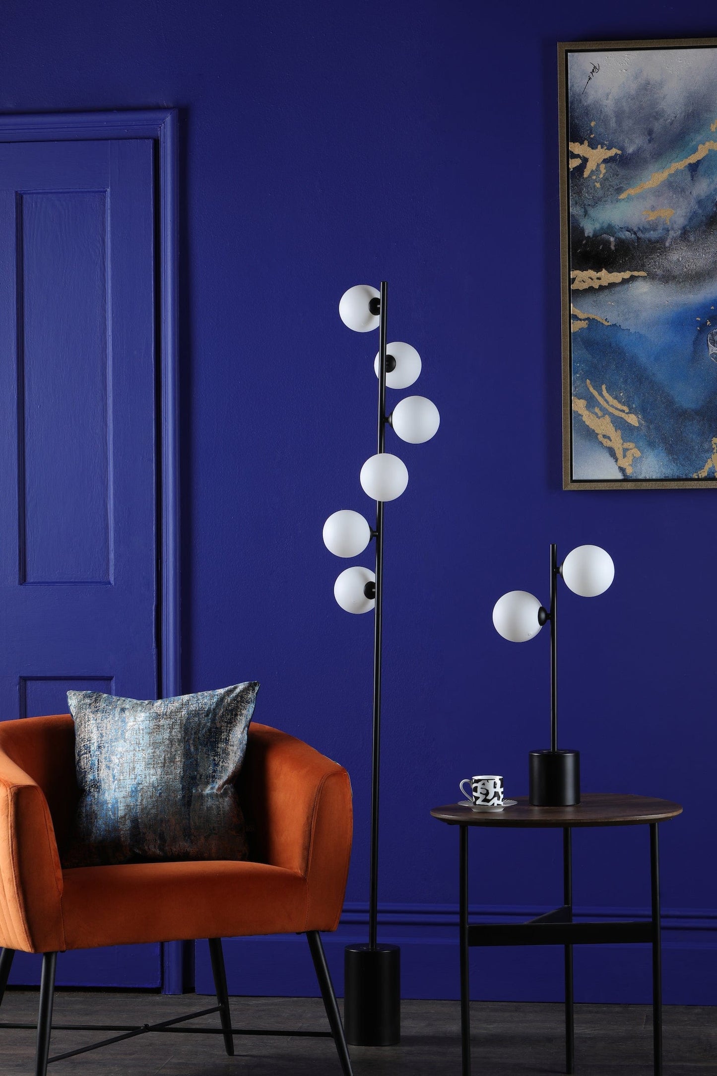 dar lighting Spiral 6 Light Floor Lamp Matt Black Opal Glass SPI4922-02