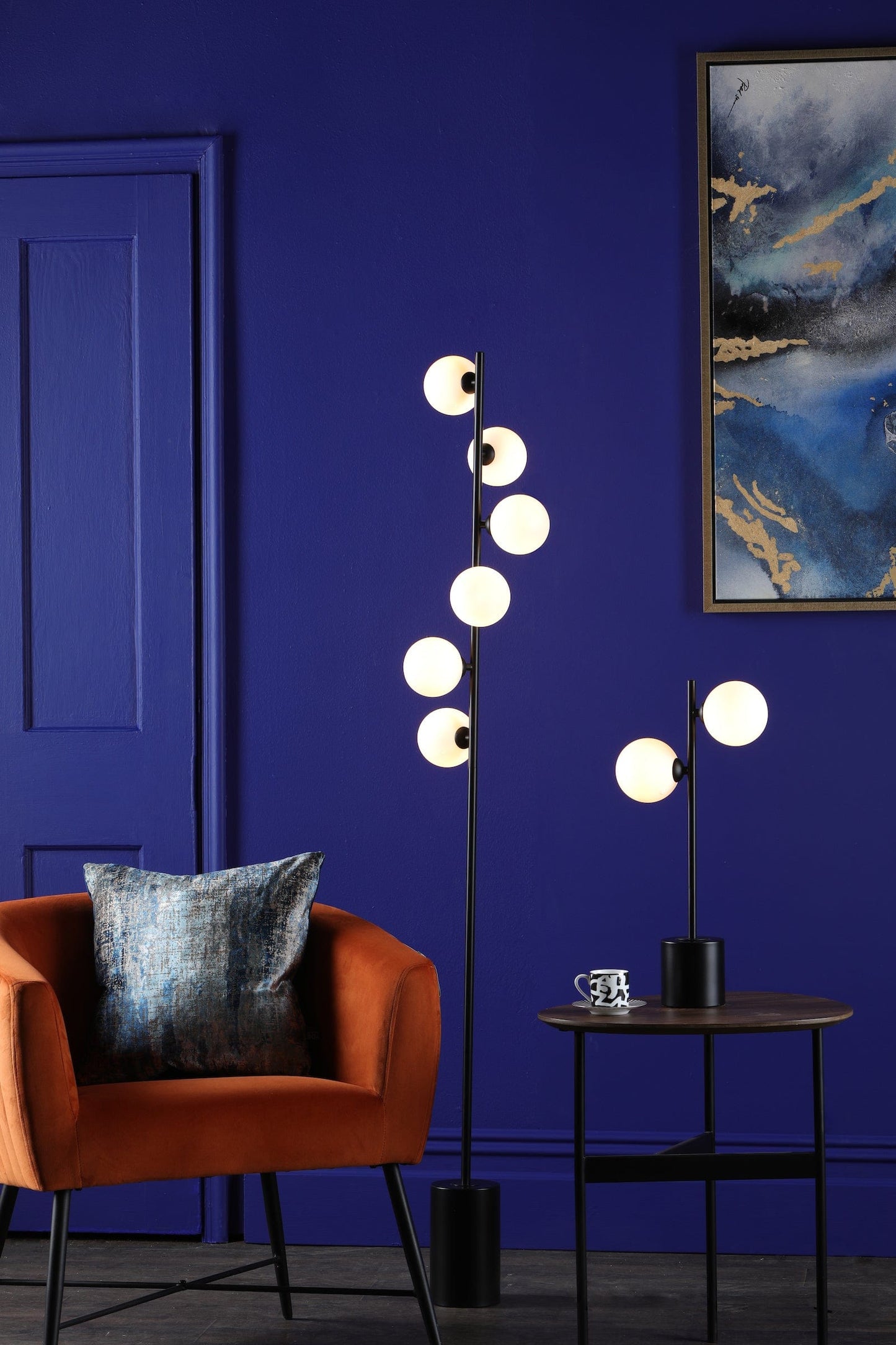 dar lighting Spiral 6 Light Floor Lamp Matt Black Opal Glass SPI4922-02