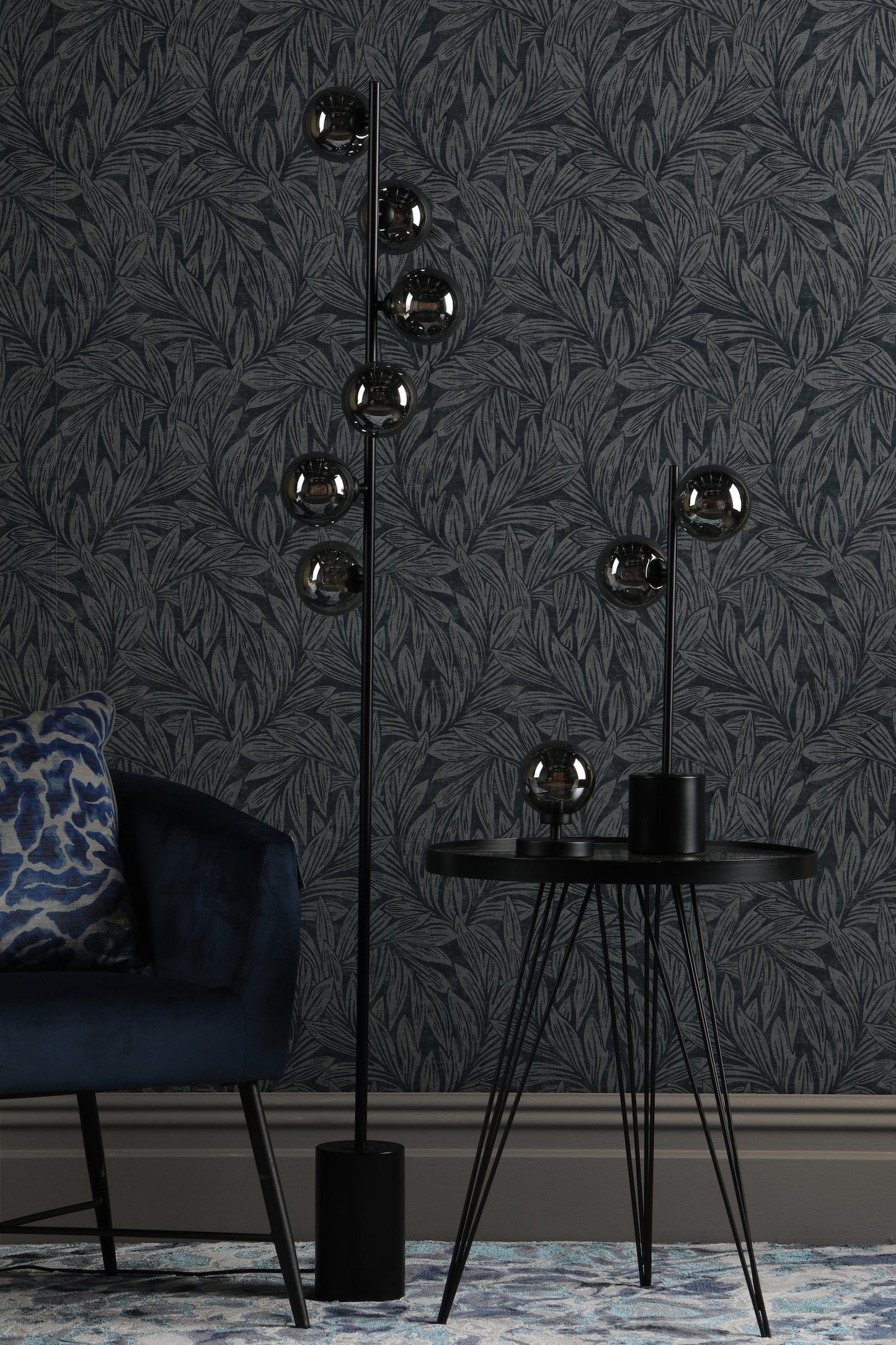 dar lighting Spiral 6 Light Floor Lamp Matt Black Smoked Glass SPI4922-01