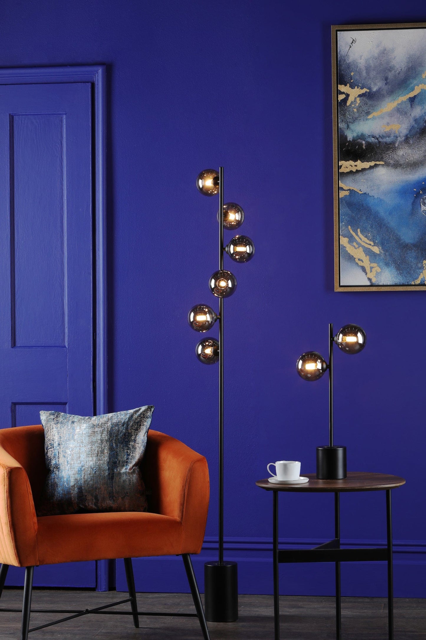 dar lighting Spiral 6 Light Floor Lamp Matt Black Smoked Glass SPI4922-01