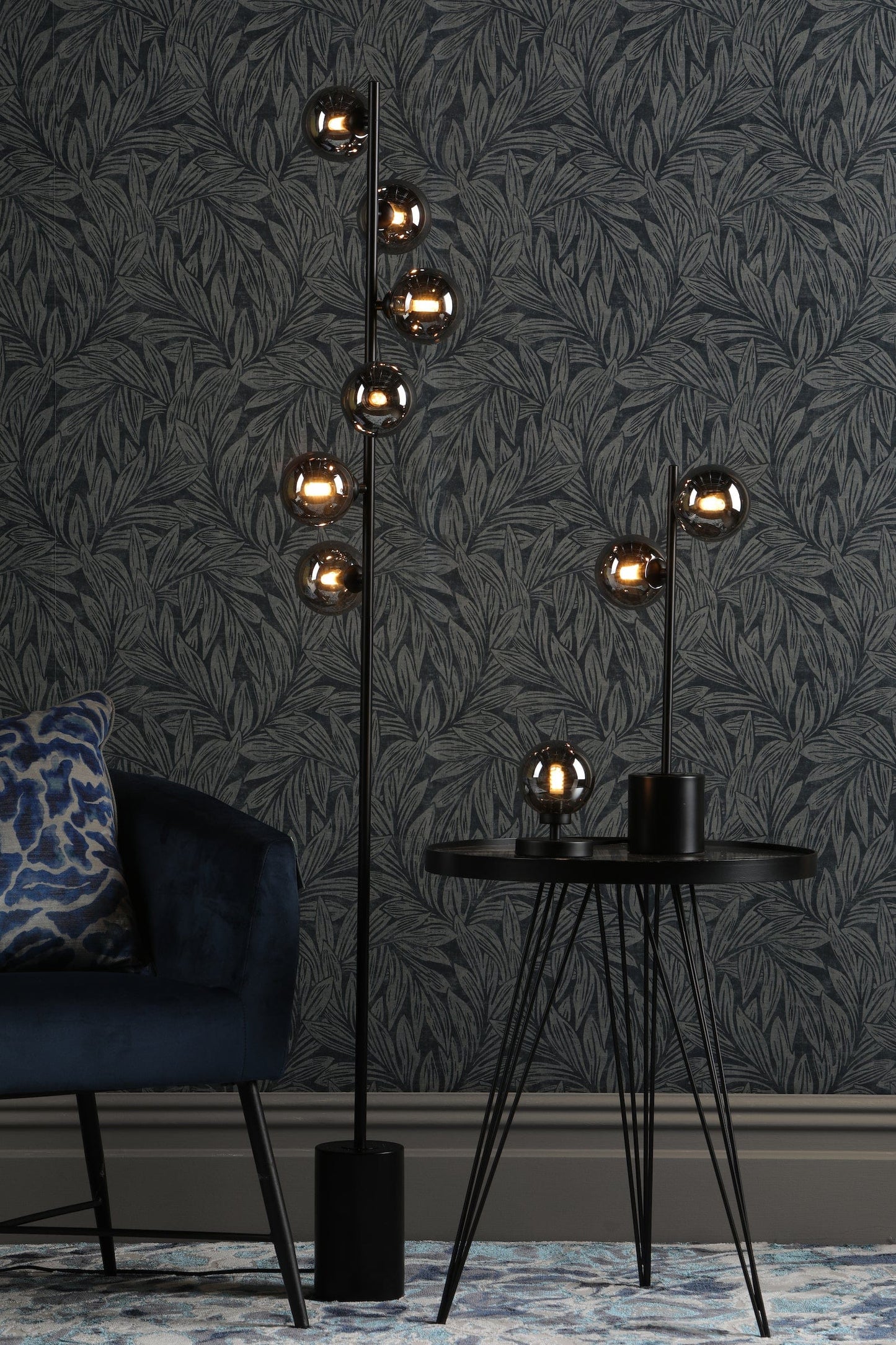 dar lighting Spiral 6 Light Floor Lamp Matt Black Smoked Glass SPI4922-01