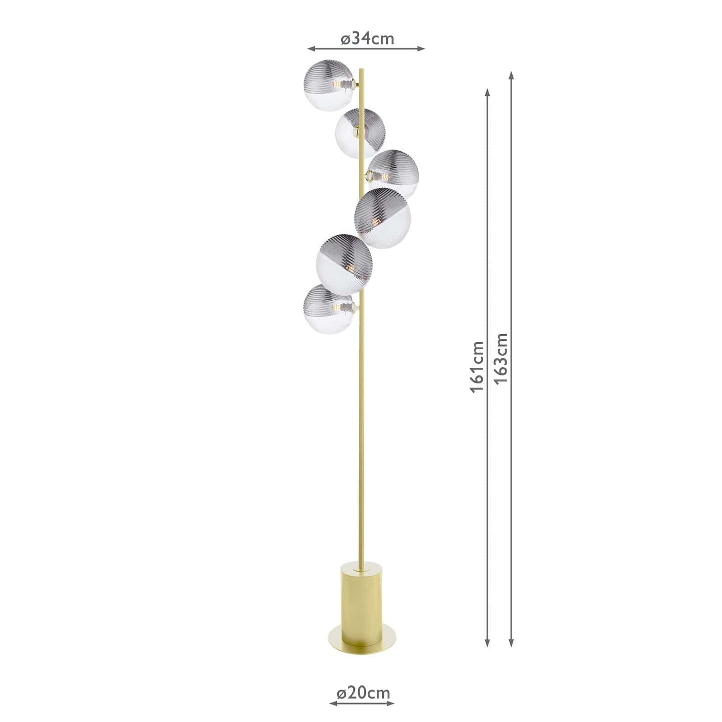 dar lighting Spiral 6 Light Floor Lamp Matt Gold & Smoked/Clear Ribbed Glass SPI4935-19
