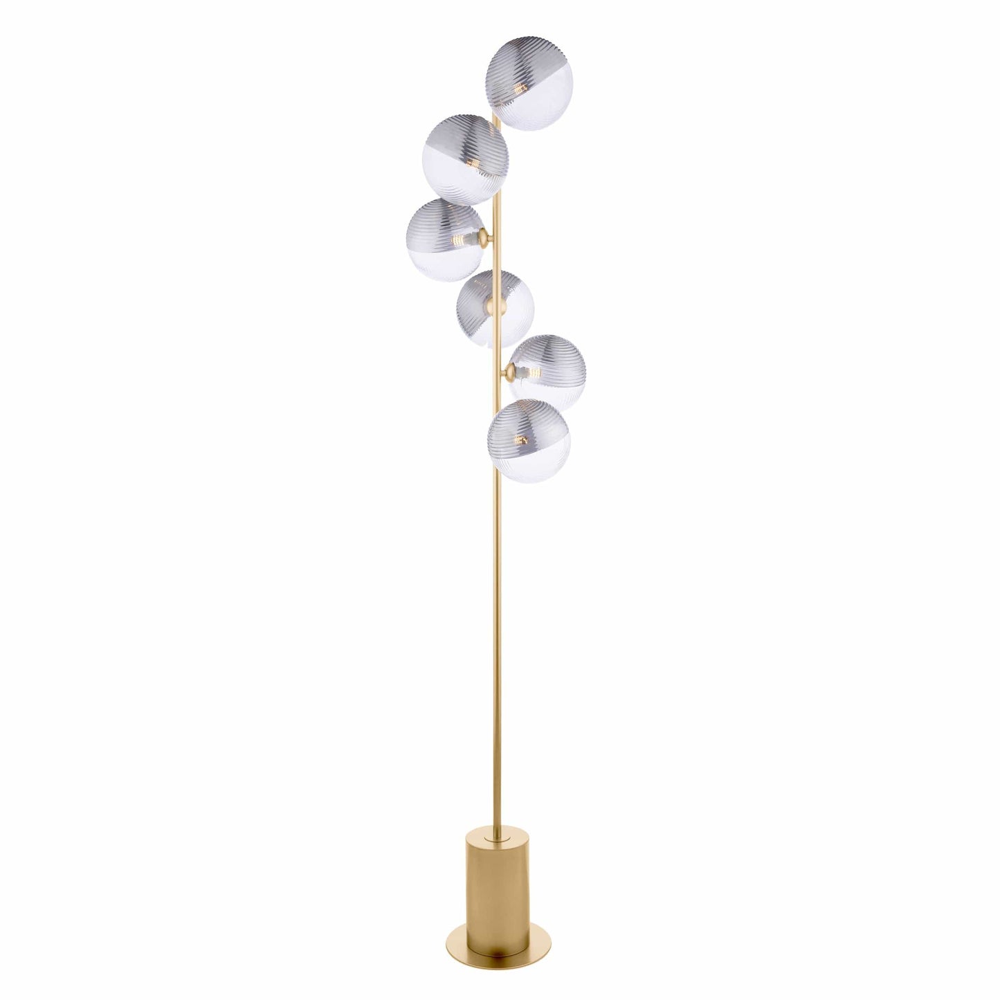 dar lighting Spiral 6 Light Floor Lamp Matt Gold & Smoked/Clear Ribbed Glass SPI4935-19