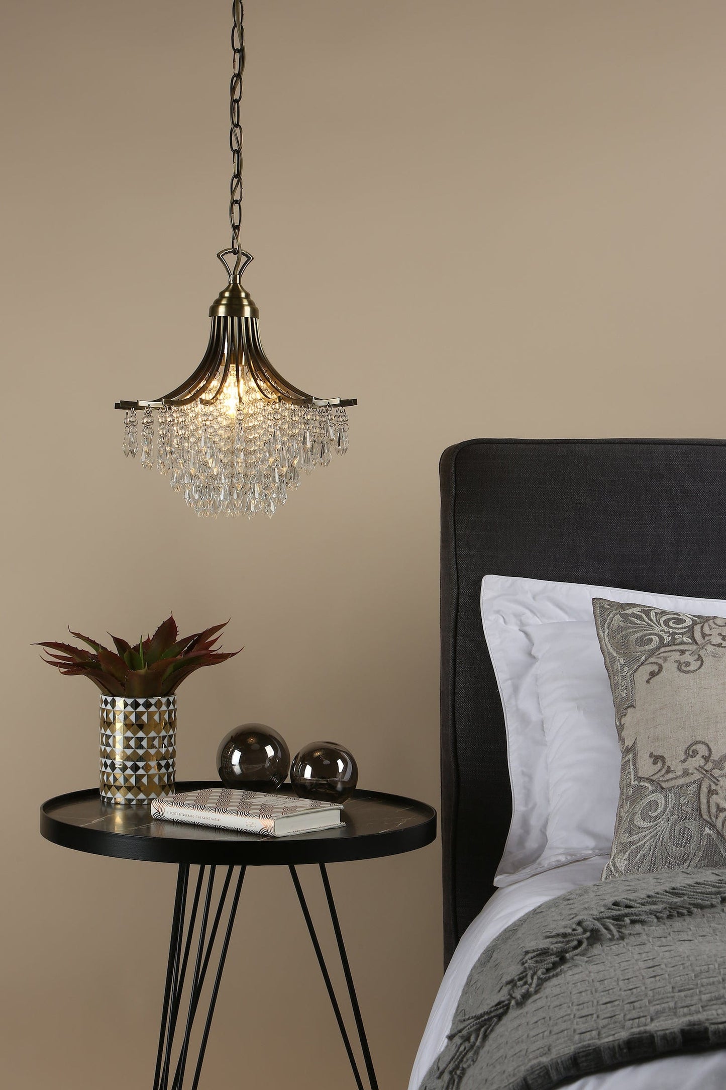 dar lighting Suri 1 Light Pendant Antique Brass Faceted Glass SUR0108