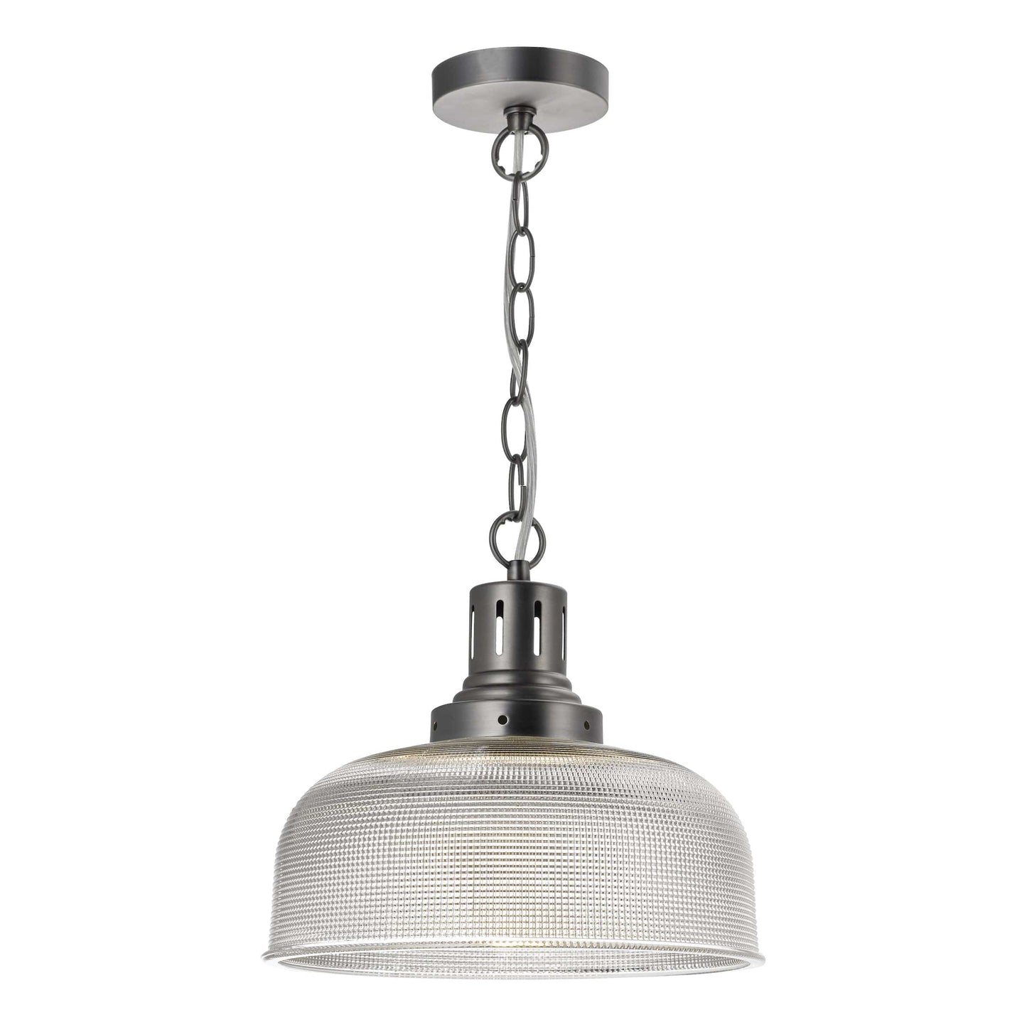 dar lighting Tack 1 Light Pendant Antique Chrome Textured glass TAC0161
