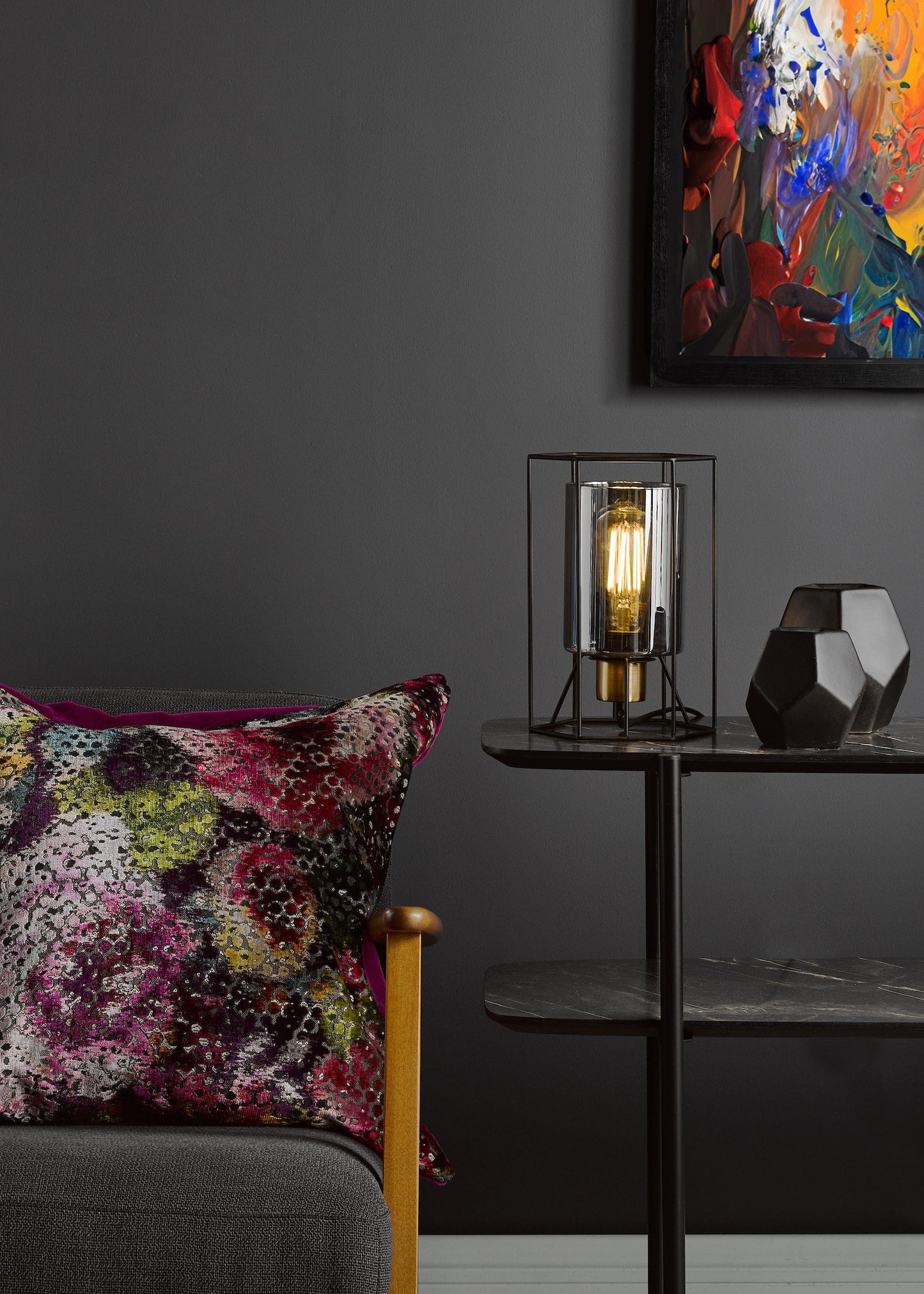 dar lighting Tatum Table Lamp Matt Black and Smoked Glass TAT4222