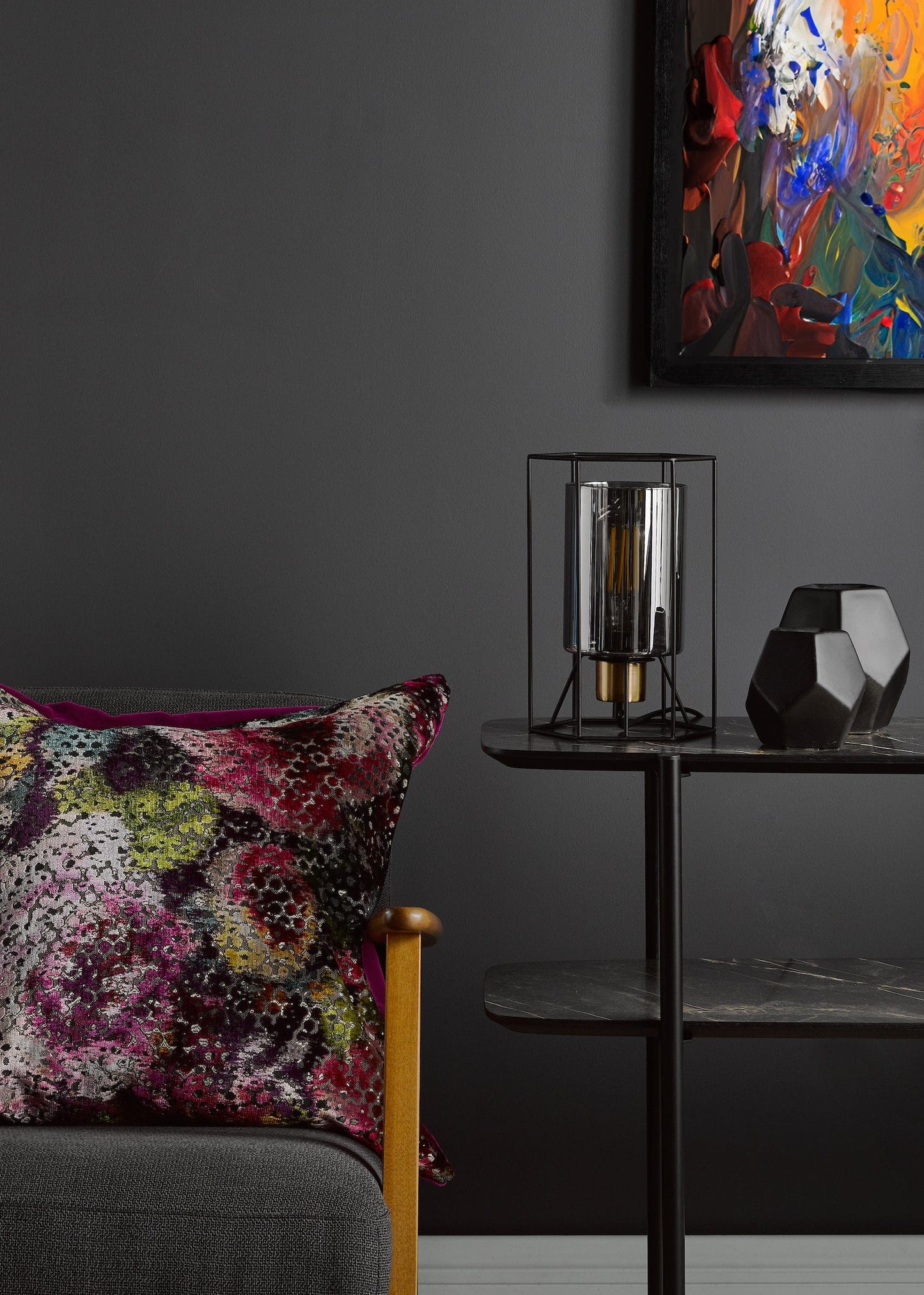 dar lighting Tatum Table Lamp Matt Black and Smoked Glass TAT4222