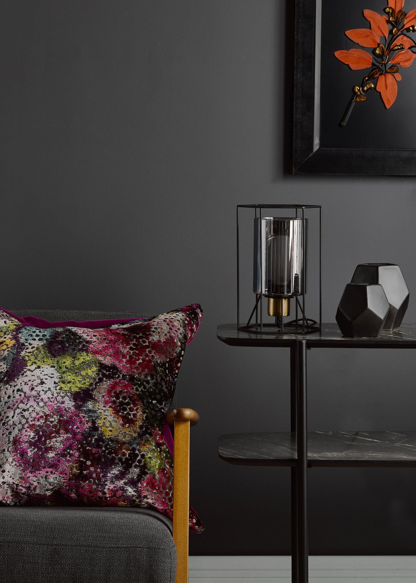 dar lighting Tatum Table Lamp Matt Black and Smoked Glass TAT4222
